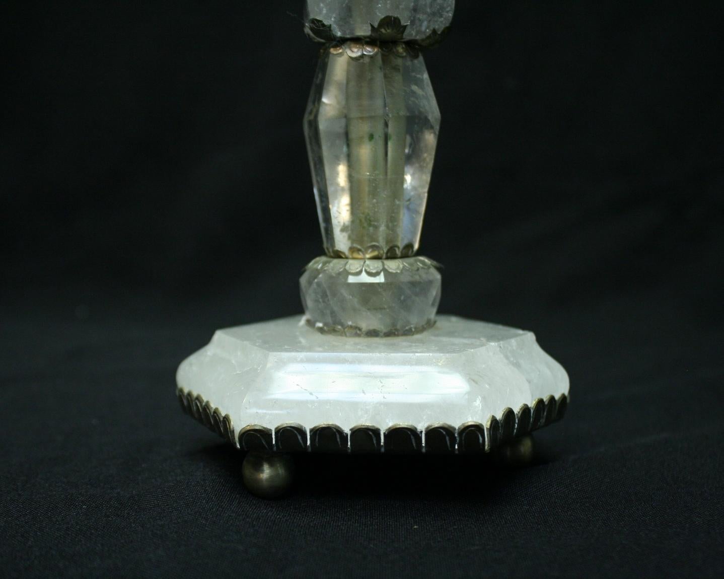 American Hand Carved Rock Crystal Candlesticks