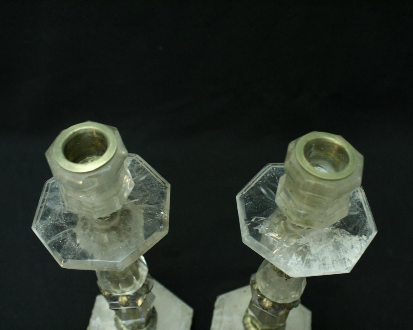 Contemporary Hand Carved Rock Crystal Candlesticks