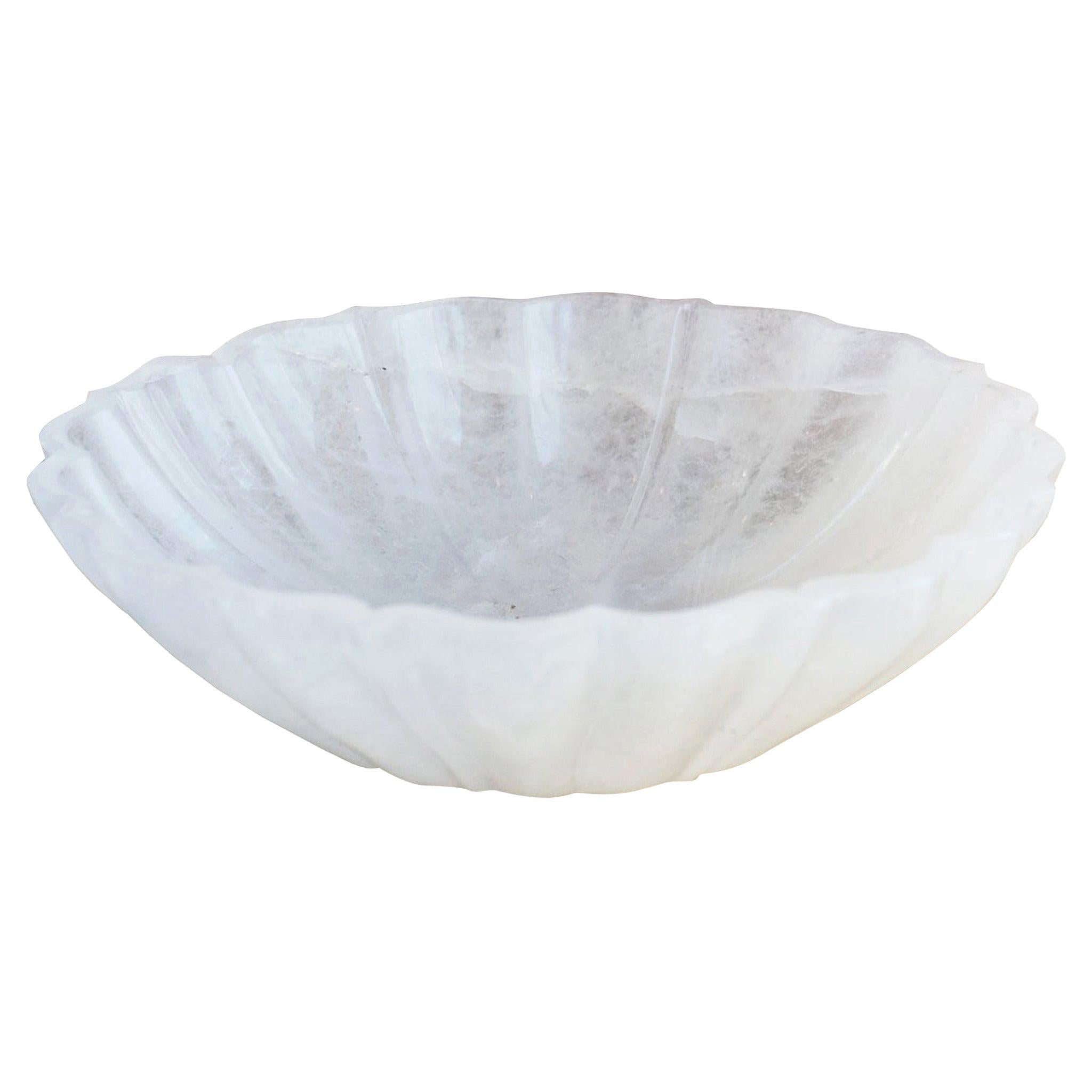 Hand Carved Rock Crystal Clear White Quartz Lotus Bowl