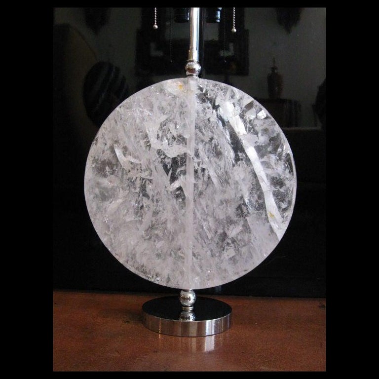 Hand Carved Rock Crystal Disk Form Lamp In New Condition For Sale In Cypress, CA