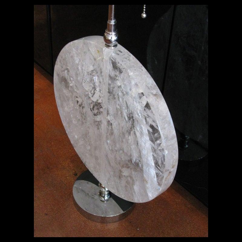 Bronze Hand Carved Rock Crystal Disk Form Lamp For Sale