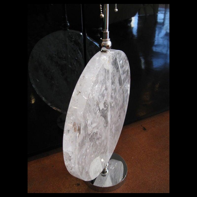 Hand Carved Rock Crystal Disk Form Lamp For Sale 1