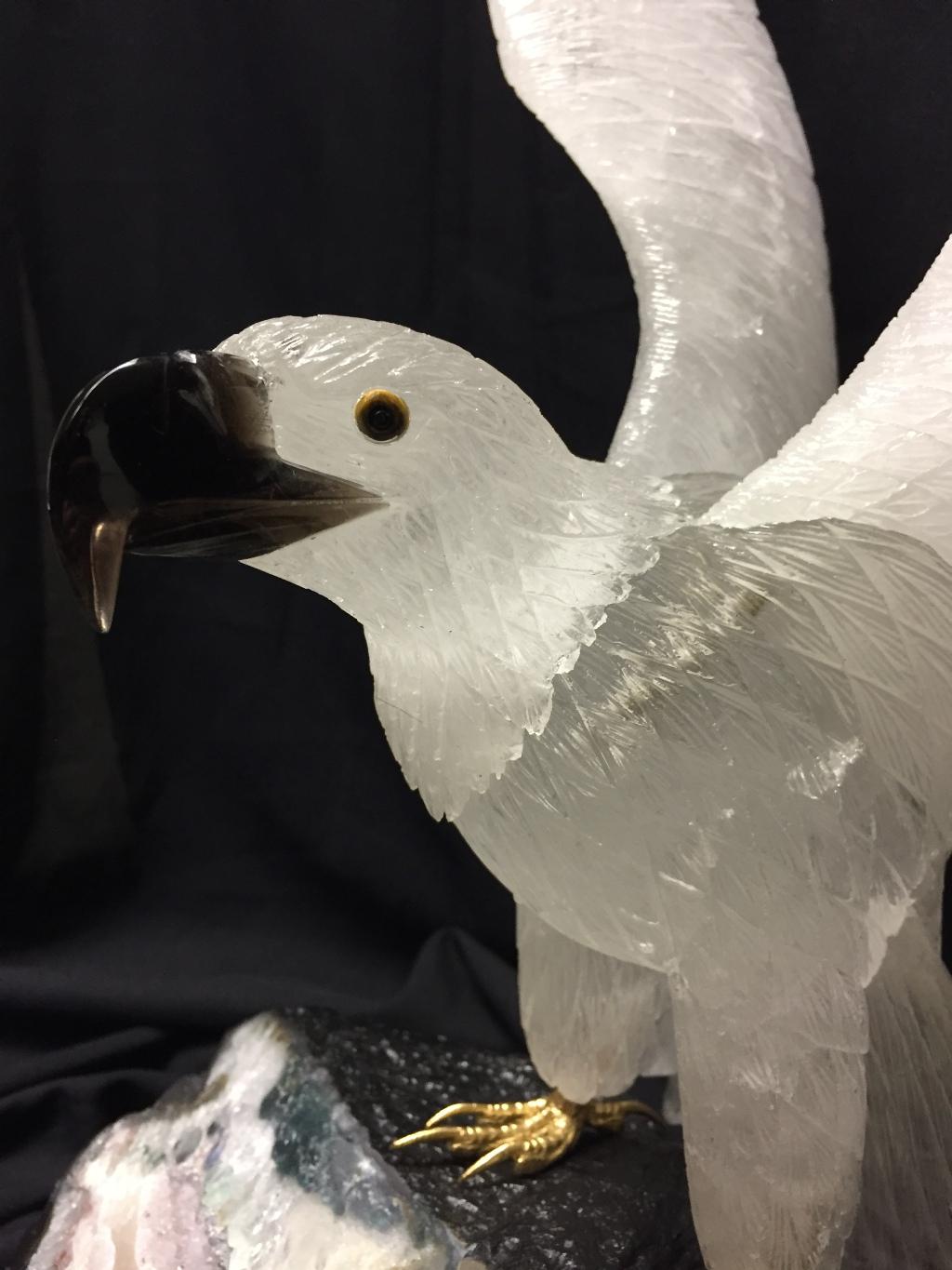 Contemporary Hand-Carved Rock Crystal Eagle