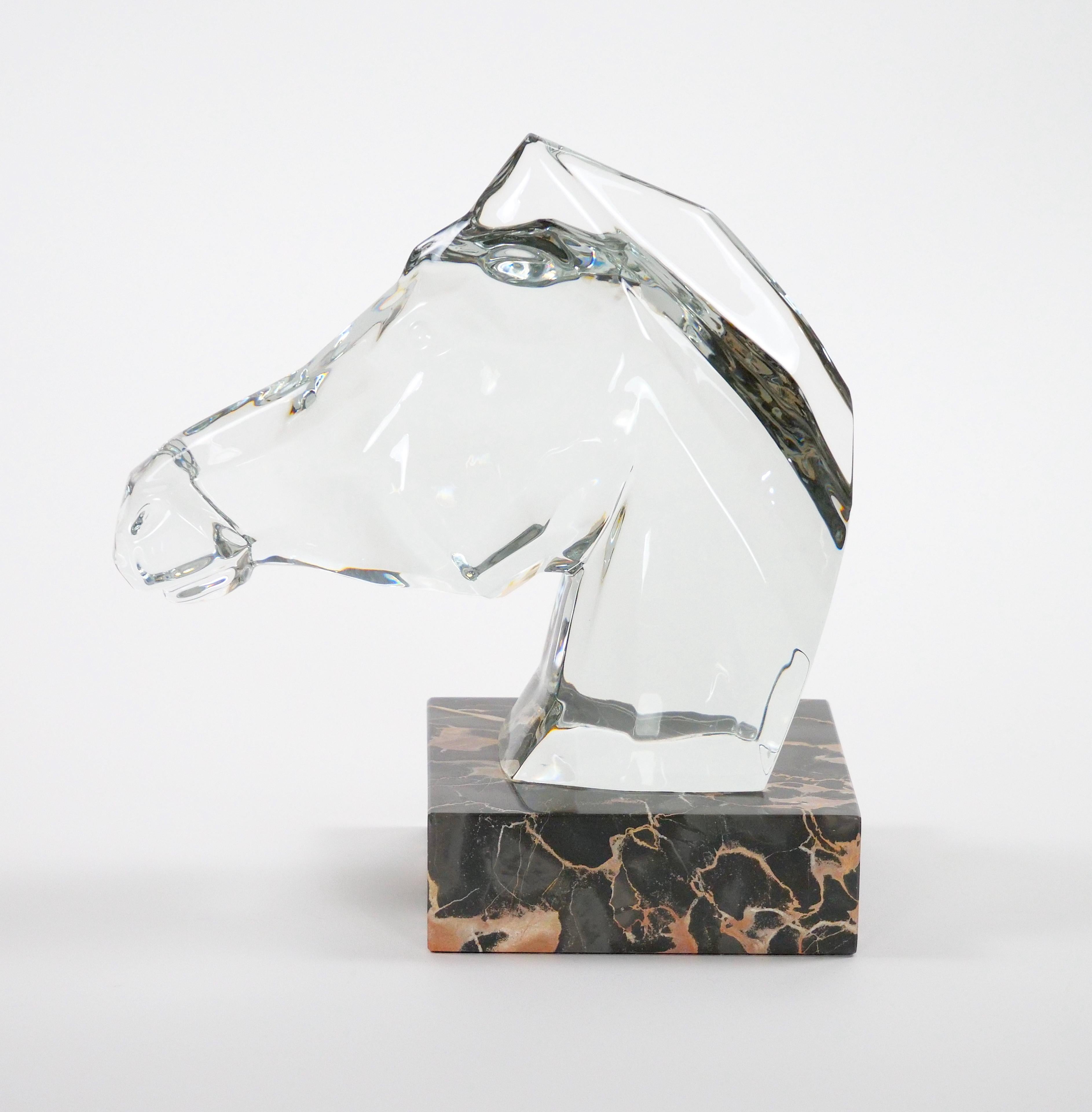 Hand-Carved Rock Crystal Equo Case  Horse Head / Marble Base Sculpture For Sale 9