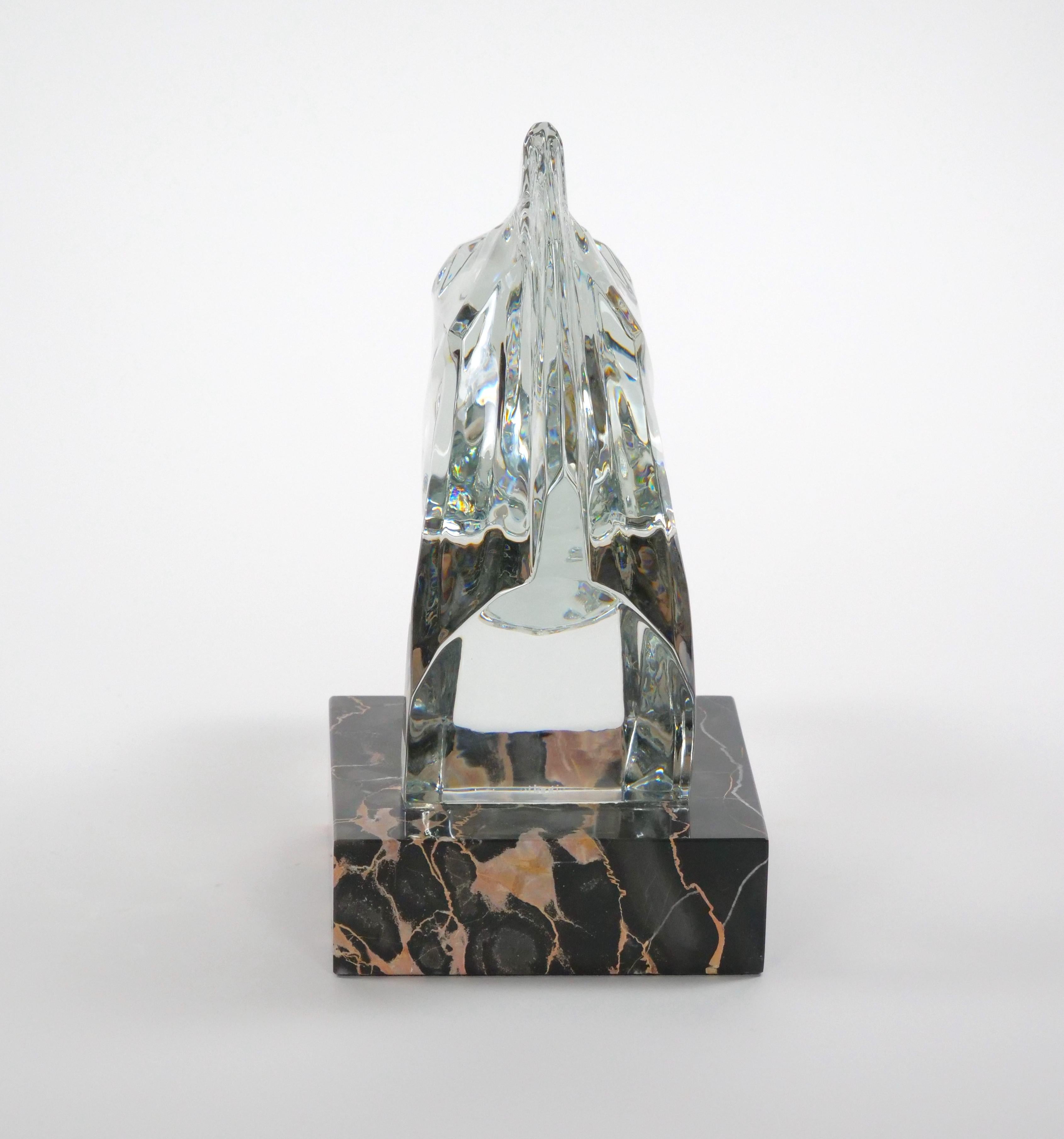 Portuguese Hand-Carved Rock Crystal Equo Case  Horse Head / Marble Base Sculpture For Sale