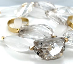 Hand Carved Rock Crystal Quartz Bead Necklace with 18k Yellow Gold Accents