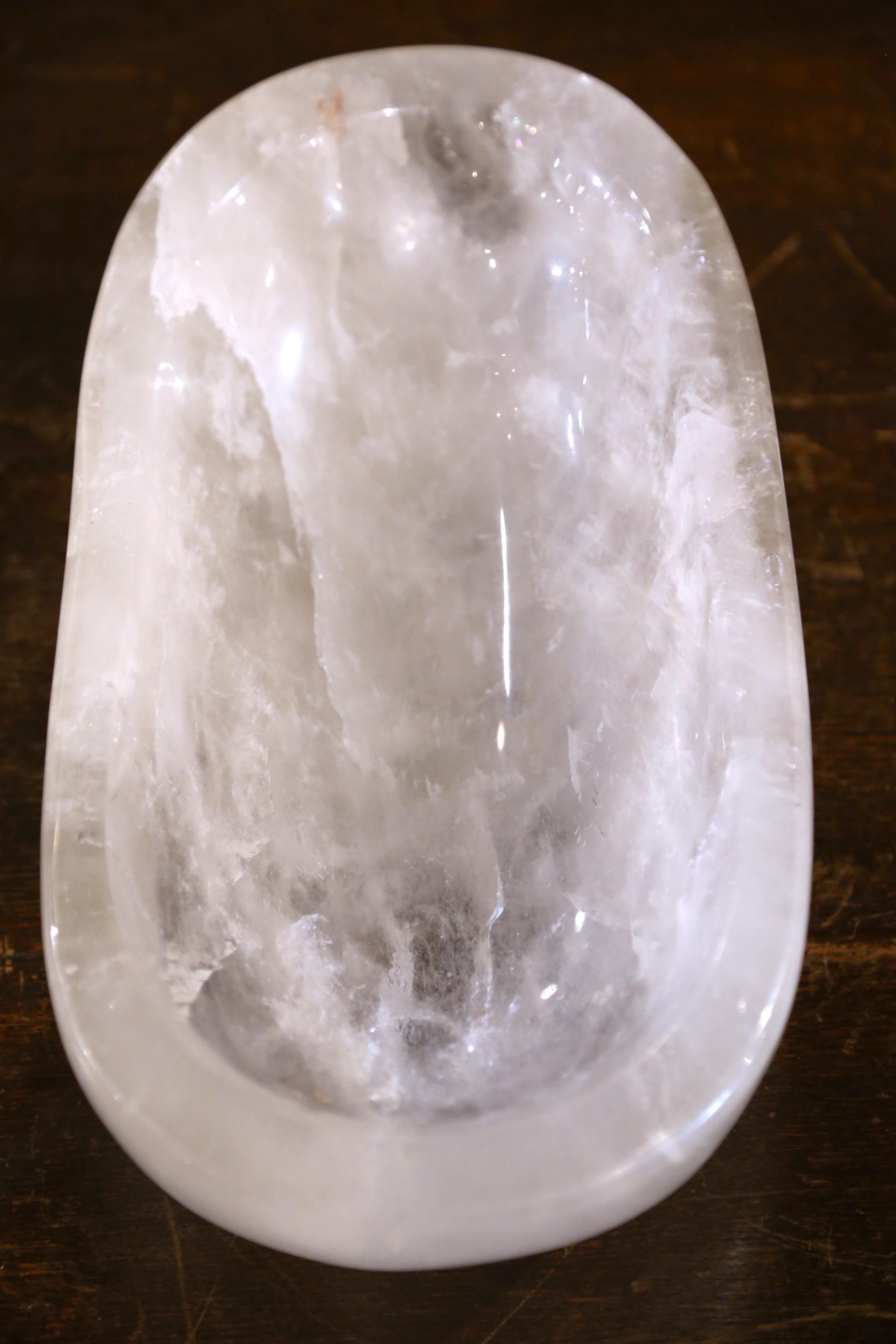 Brésilien Bol décoratif en cristal de roche et quartz sculpté à la main Vide-Poche en vente