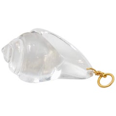 Hand Carved Rock Crystal Quartz Shell 22 Karat Gold Gemstone Medium Size Pendant