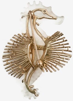 Hand Carved Rock Crystal Starfish on a Handmade 14K Gold Frame and a Garnet Eye