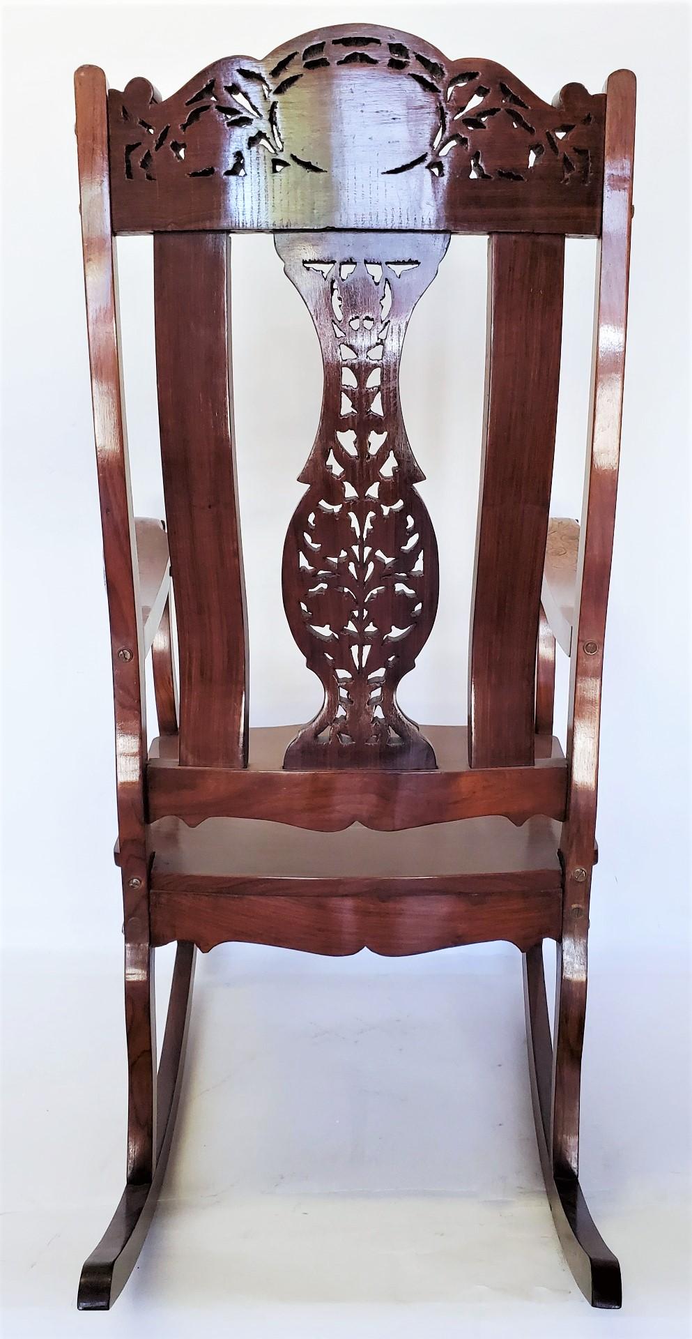 American Hand Carved Rocking Chair with Floral and Camel Design