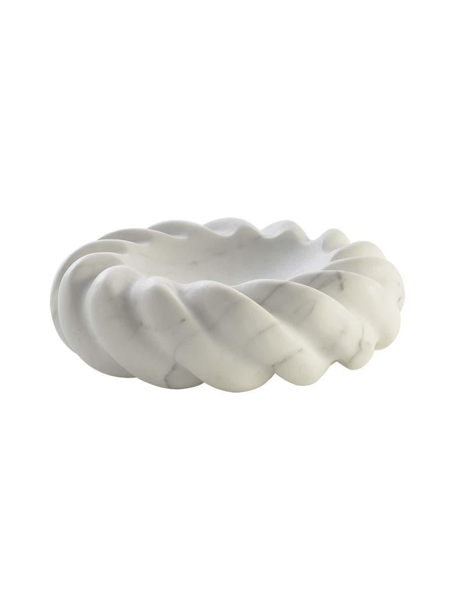 Hand Carved Rope Bowl Bianco Marble by Greg Natale