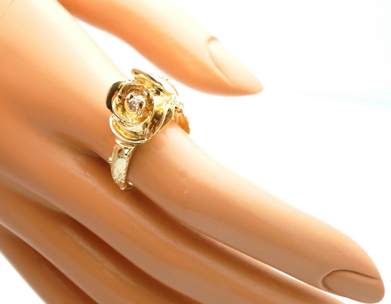 Hand carved rose gold ring with diamond 18KT For Sale 1