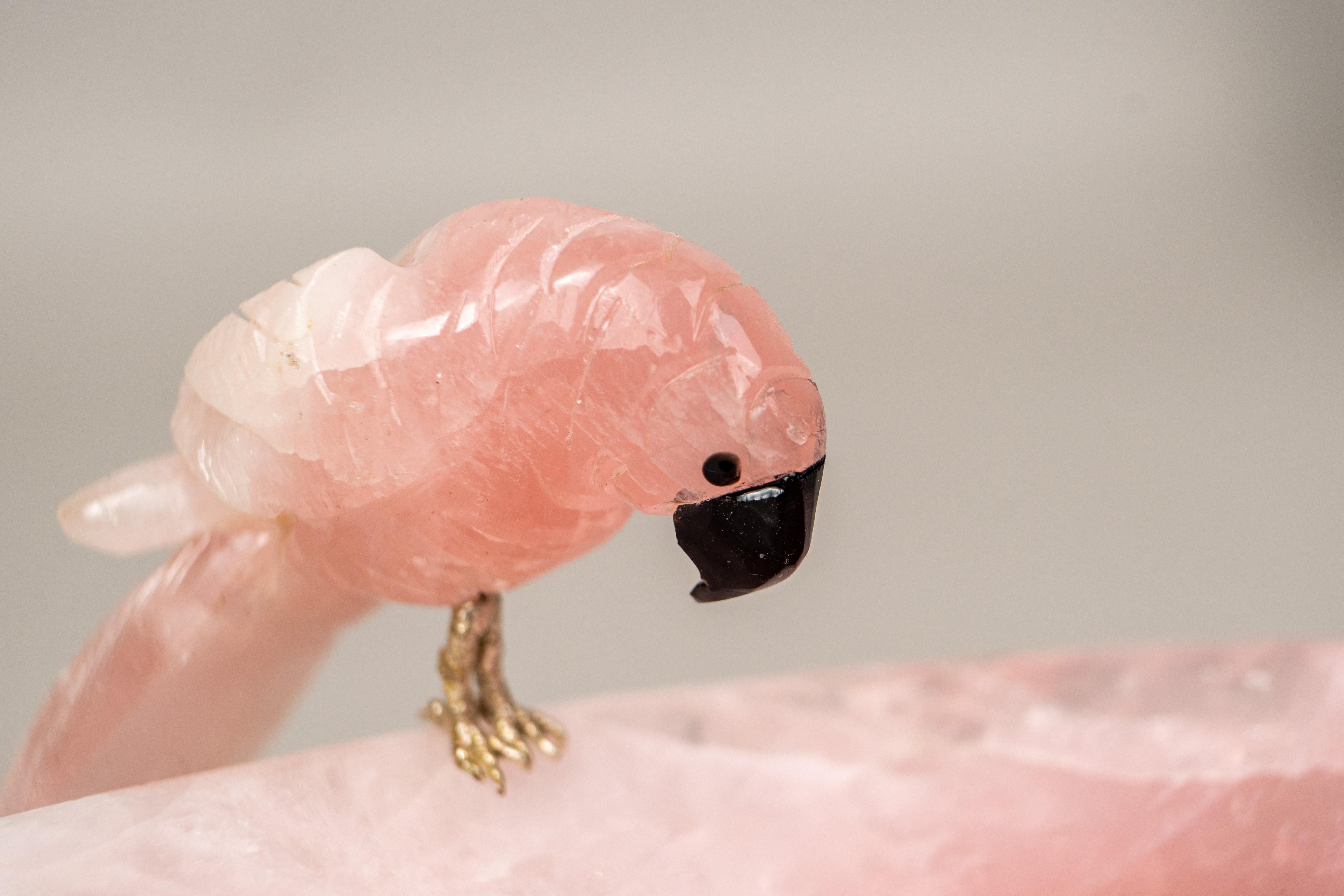 Hand-Carved Rose Quartz Crystal Parrots For Sale 5