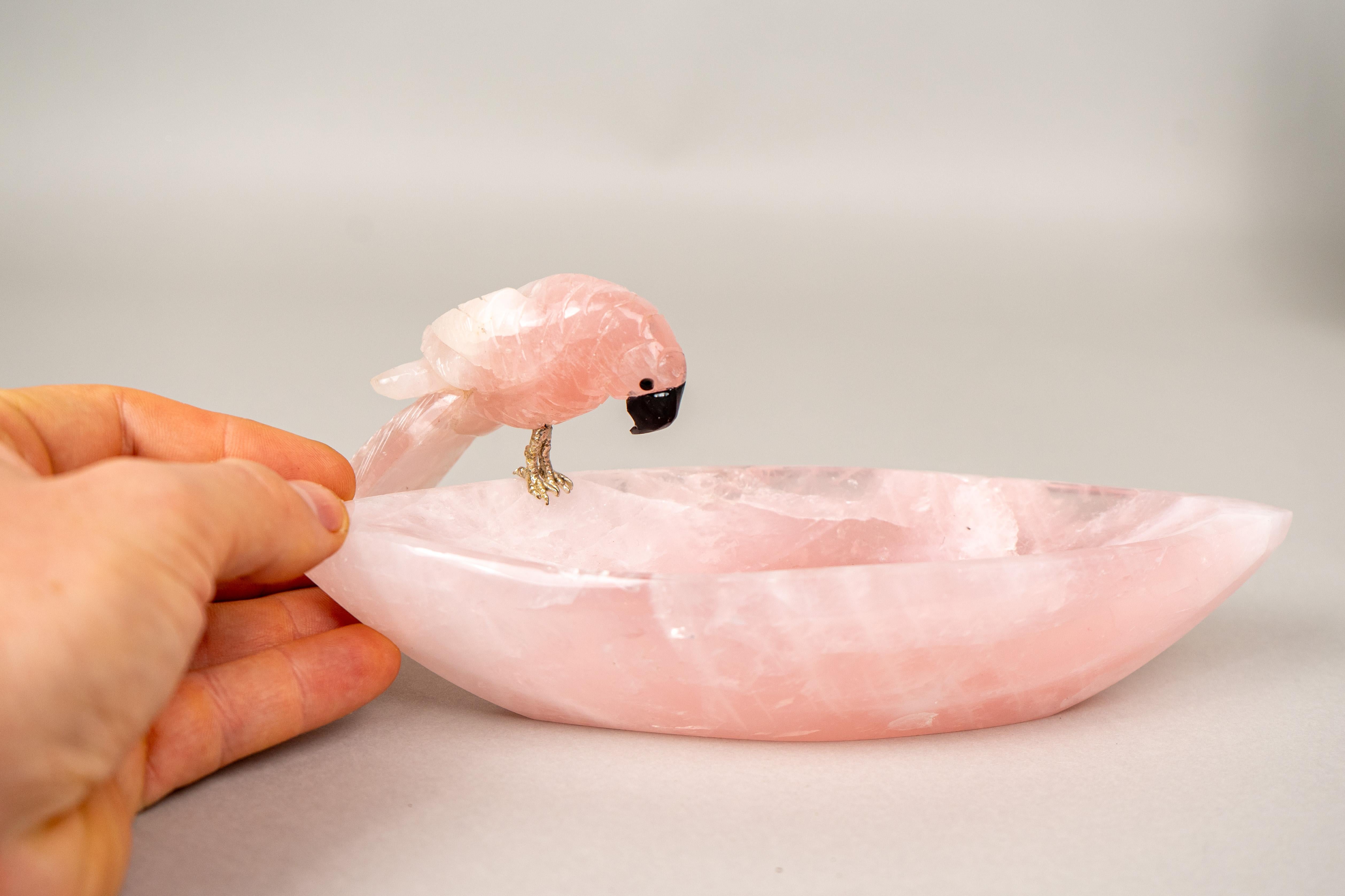 Hand-Carved Rose Quartz Crystal Parrots For Sale 6