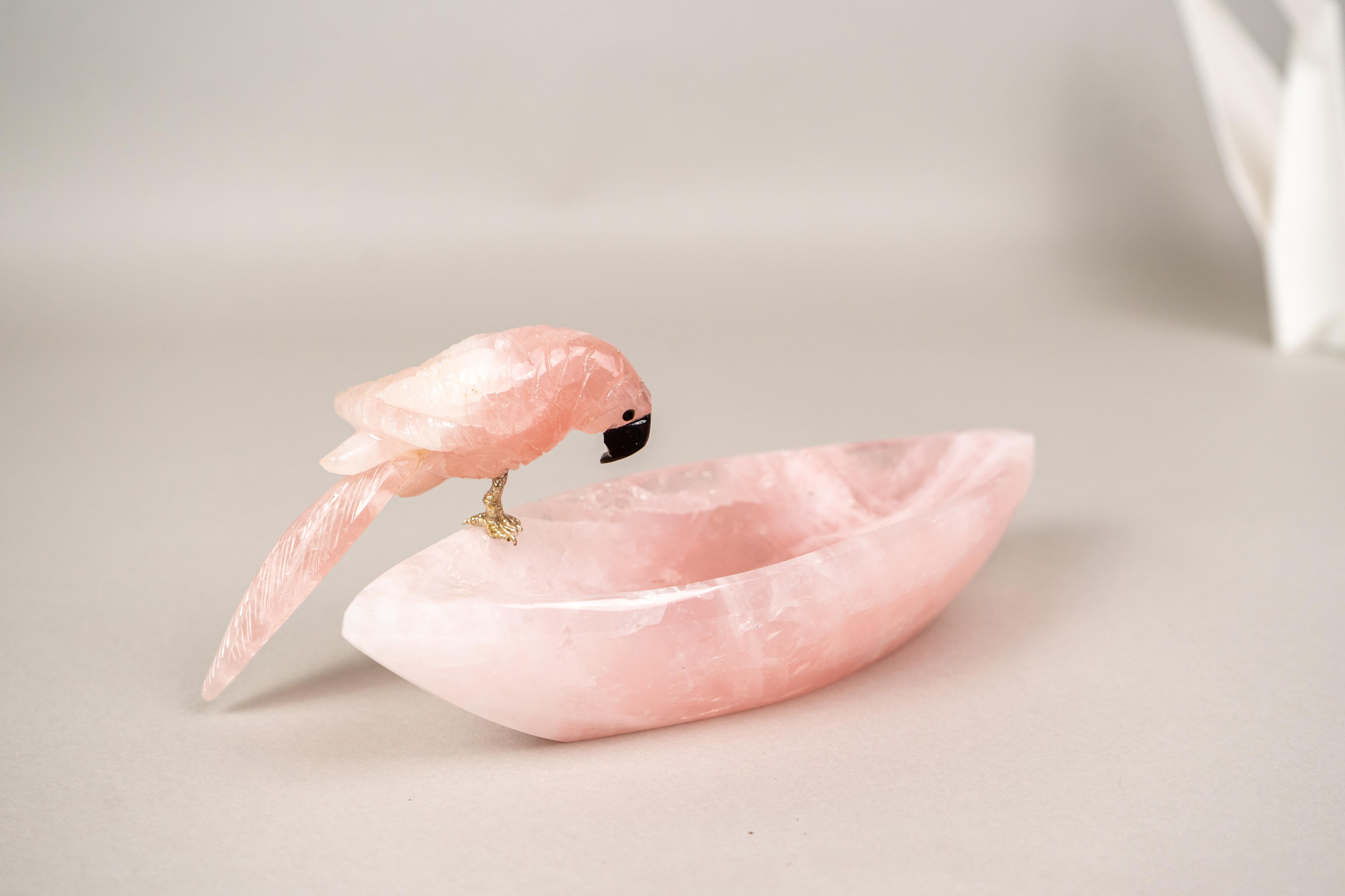 Brazilian Hand-Carved Rose Quartz Crystal Parrots For Sale