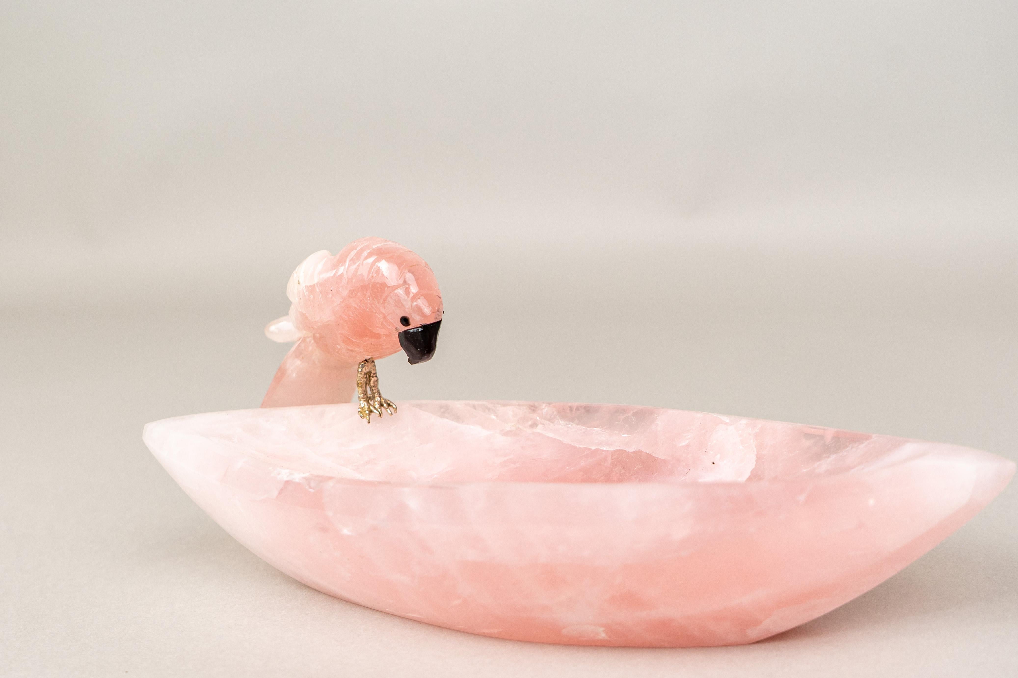 Hand-Carved Rose Quartz Crystal Parrots For Sale 1
