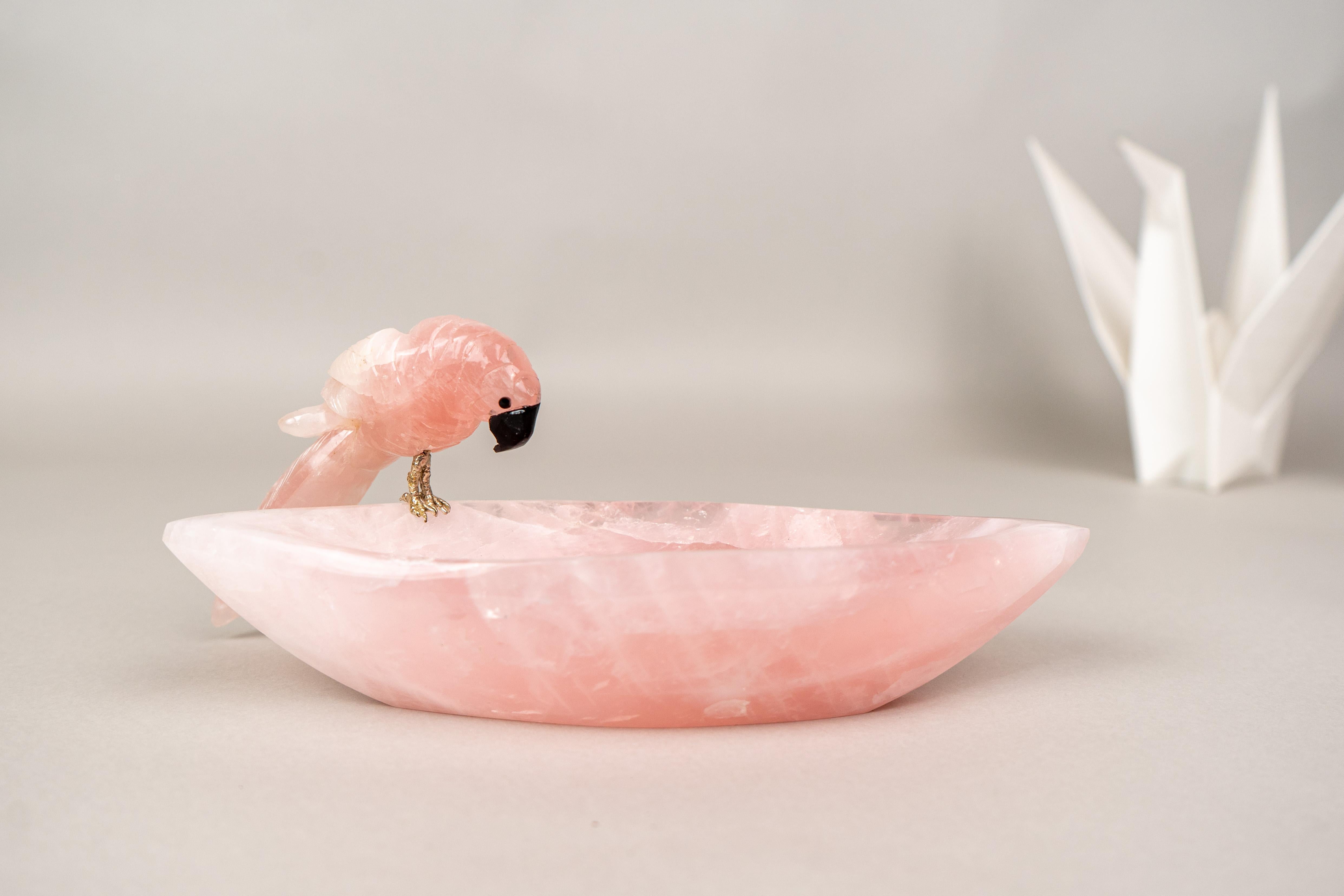 Hand-Carved Rose Quartz Crystal Parrots For Sale 3