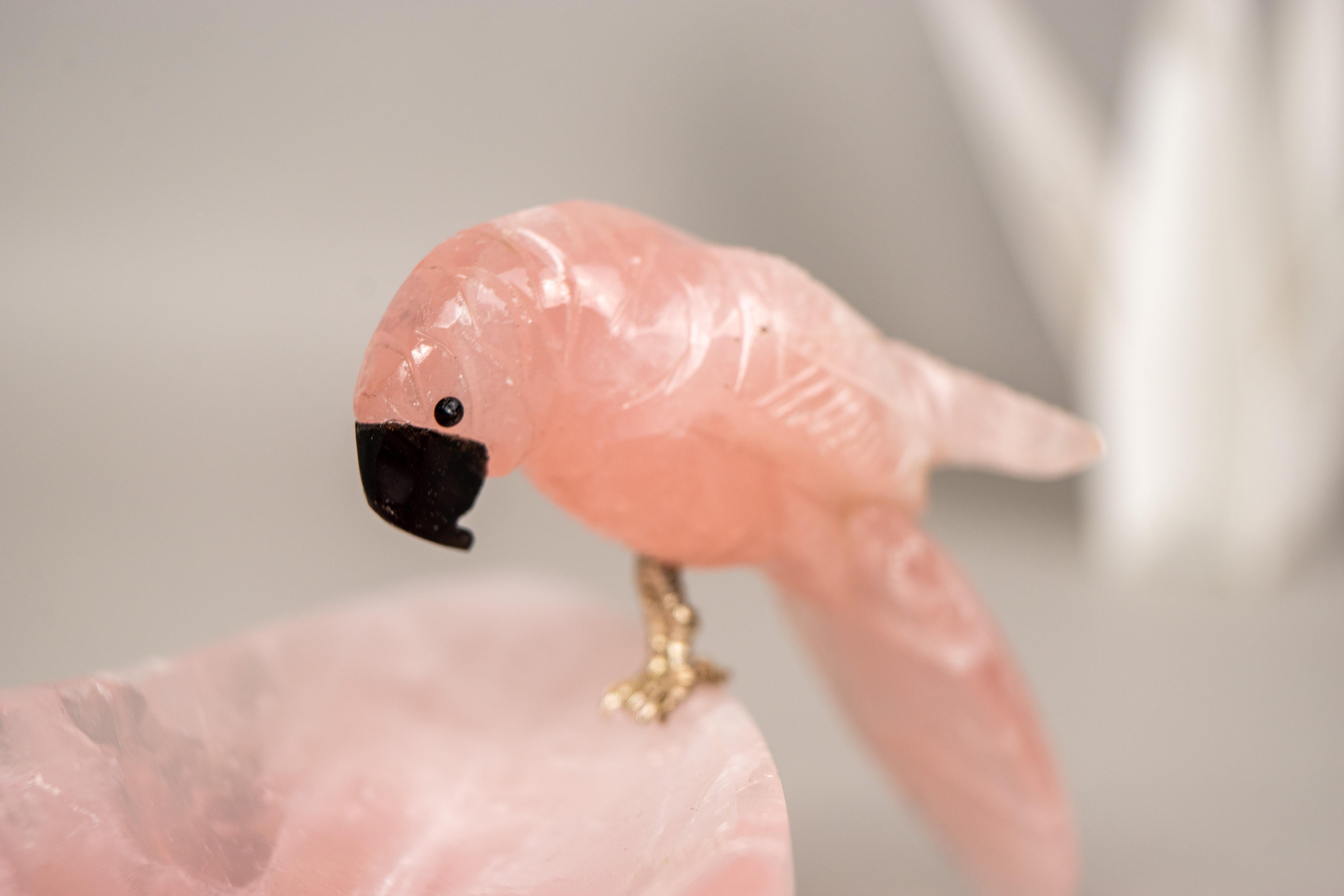 Hand-Carved Rose Quartz Crystal Parrots For Sale 4
