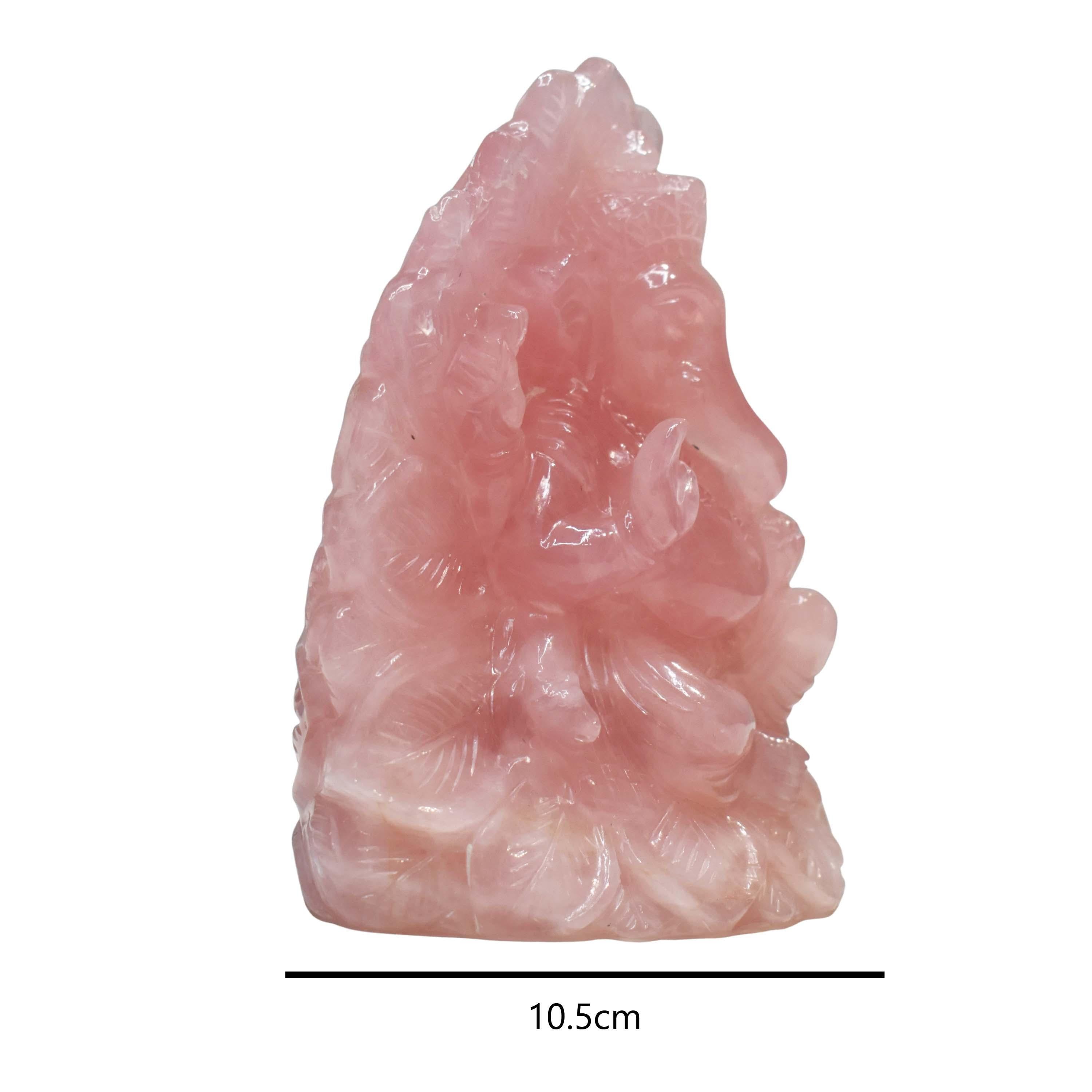 Arts and Crafts Hand-Carved Rose Quartz Ganesha Idol in Lotus Shape Sculpture Religious Figurine For Sale