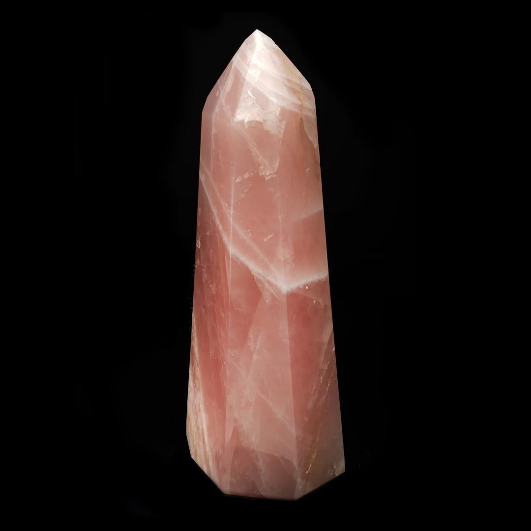 Contemporary Hand-Carved Rose Quartz Tower From Brazil // 41 Lb. For Sale