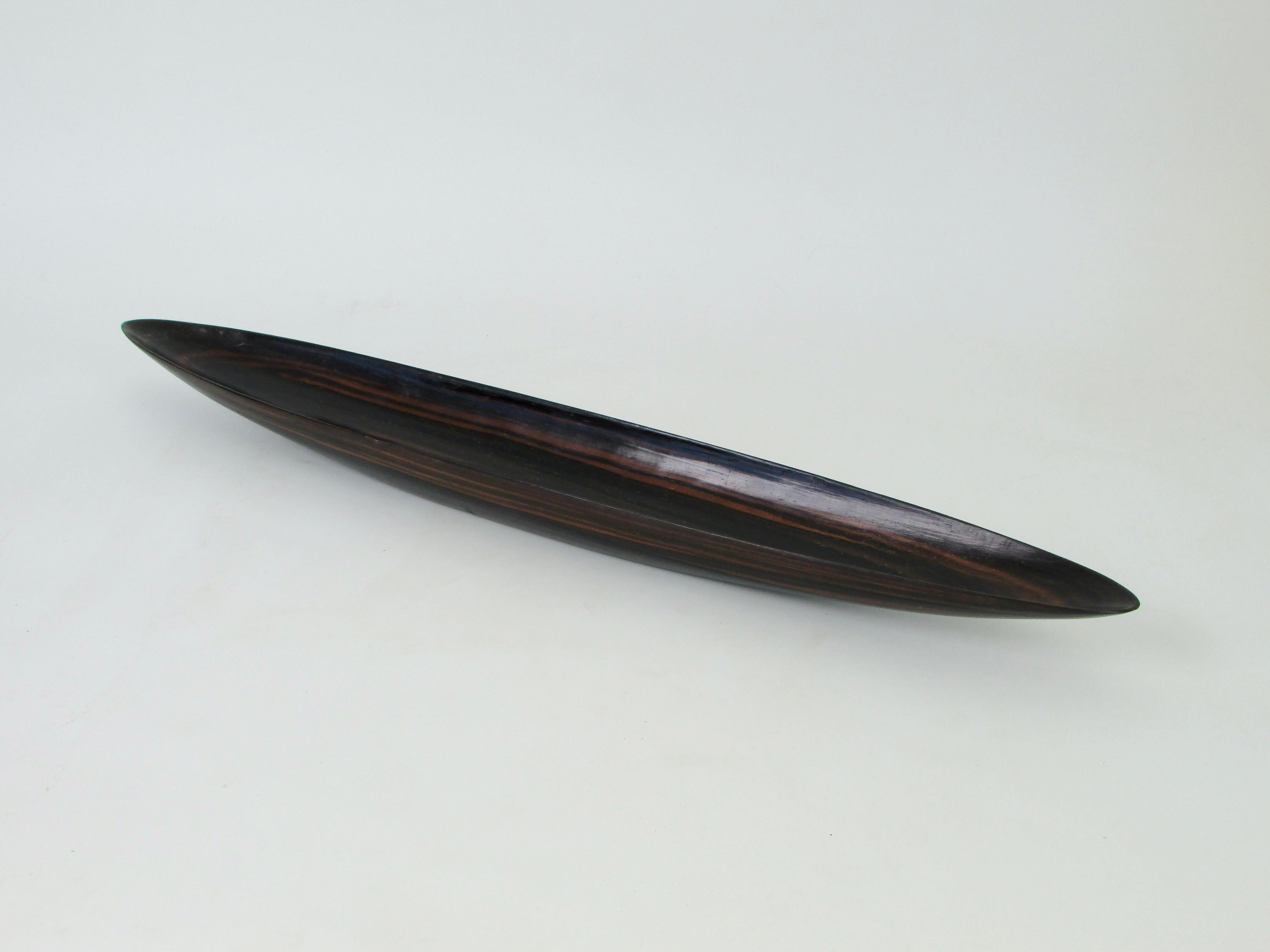 Mid-Century Modern Hand carved Rosewood canoe shape dish For Sale