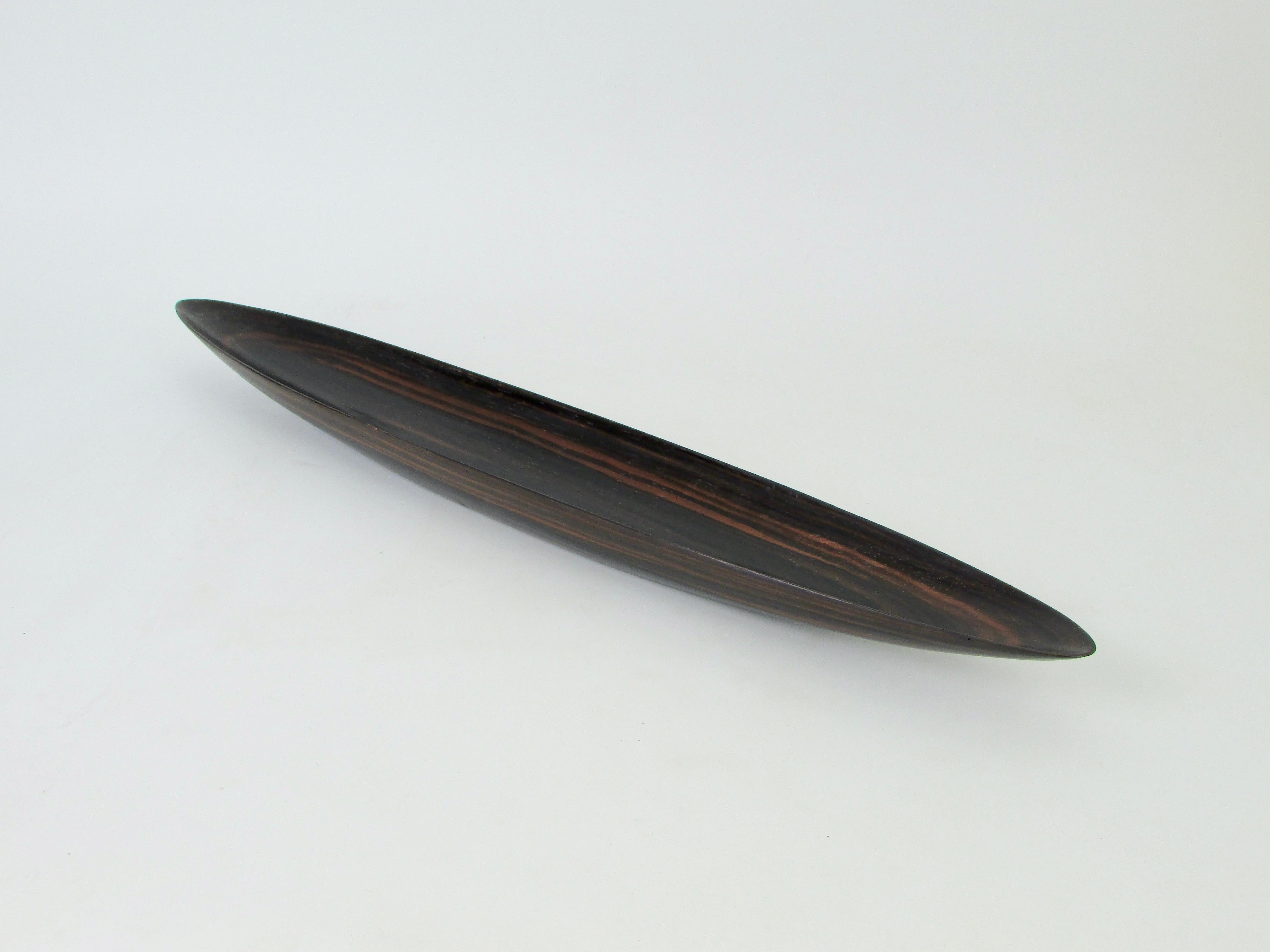 European Hand carved Rosewood canoe shape dish For Sale