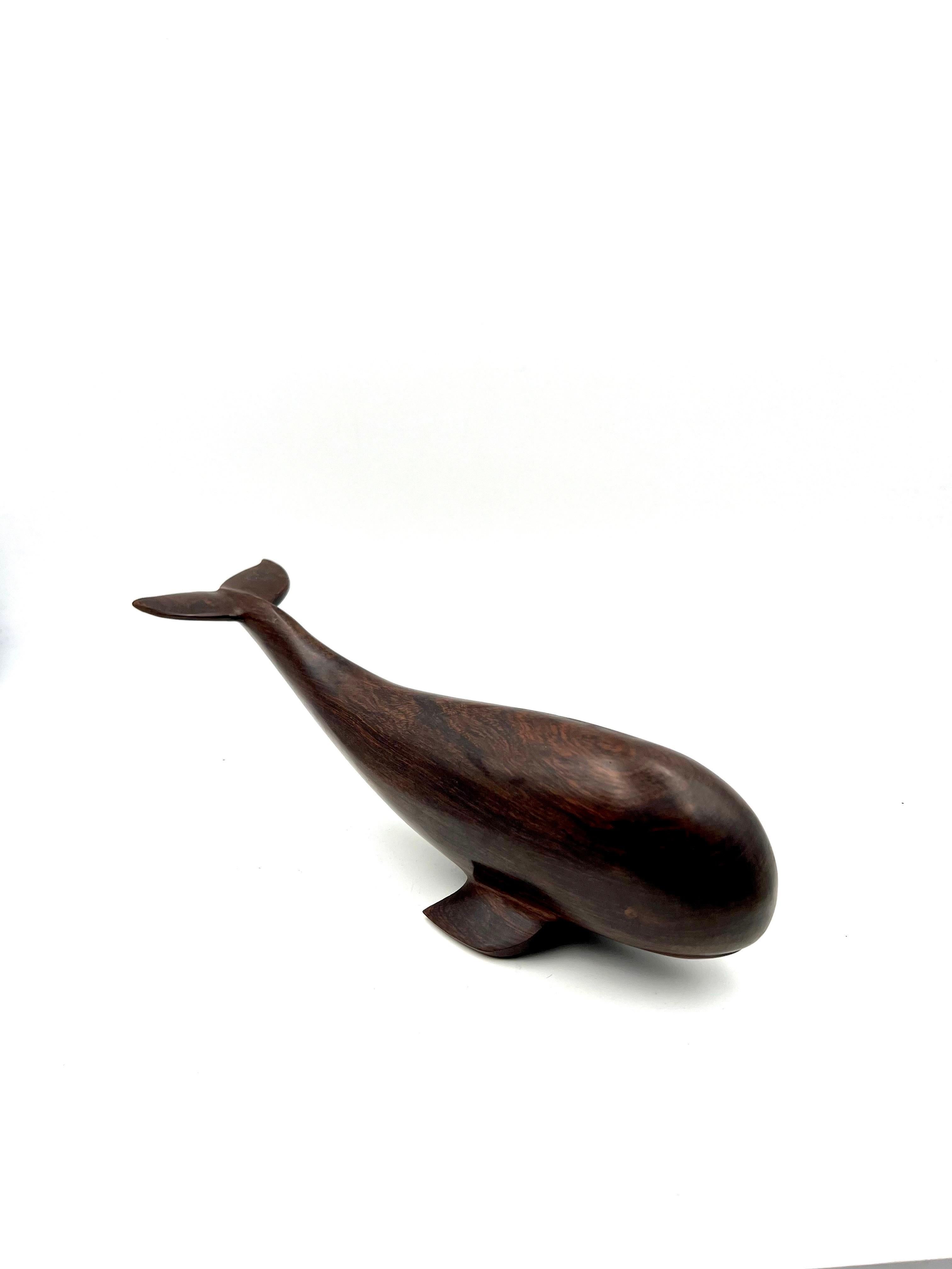 Mid-Century Modern Hand Carved Rosewood Sperm Whale Sculpture