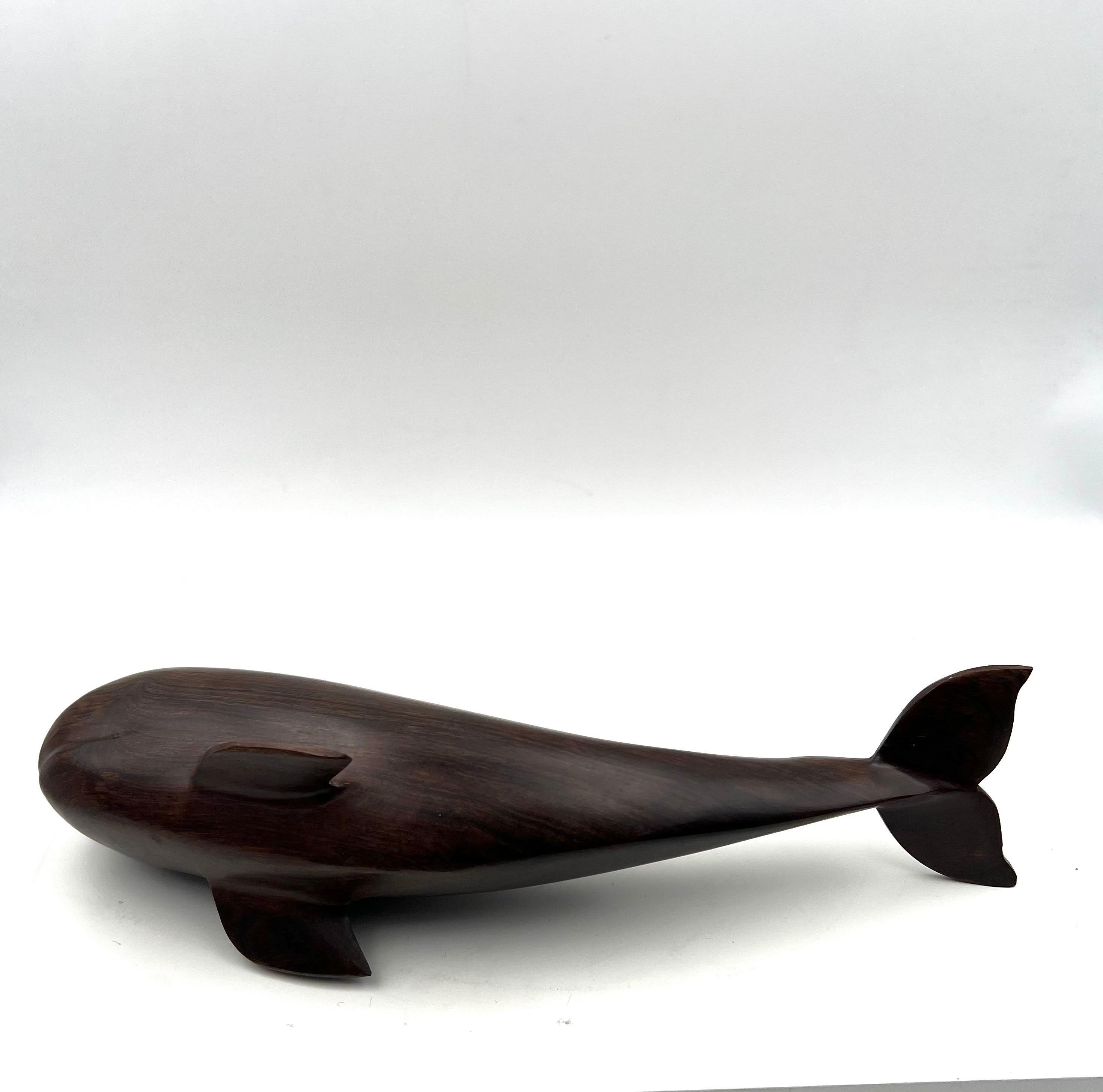 American Hand Carved Rosewood Sperm Whale Sculpture