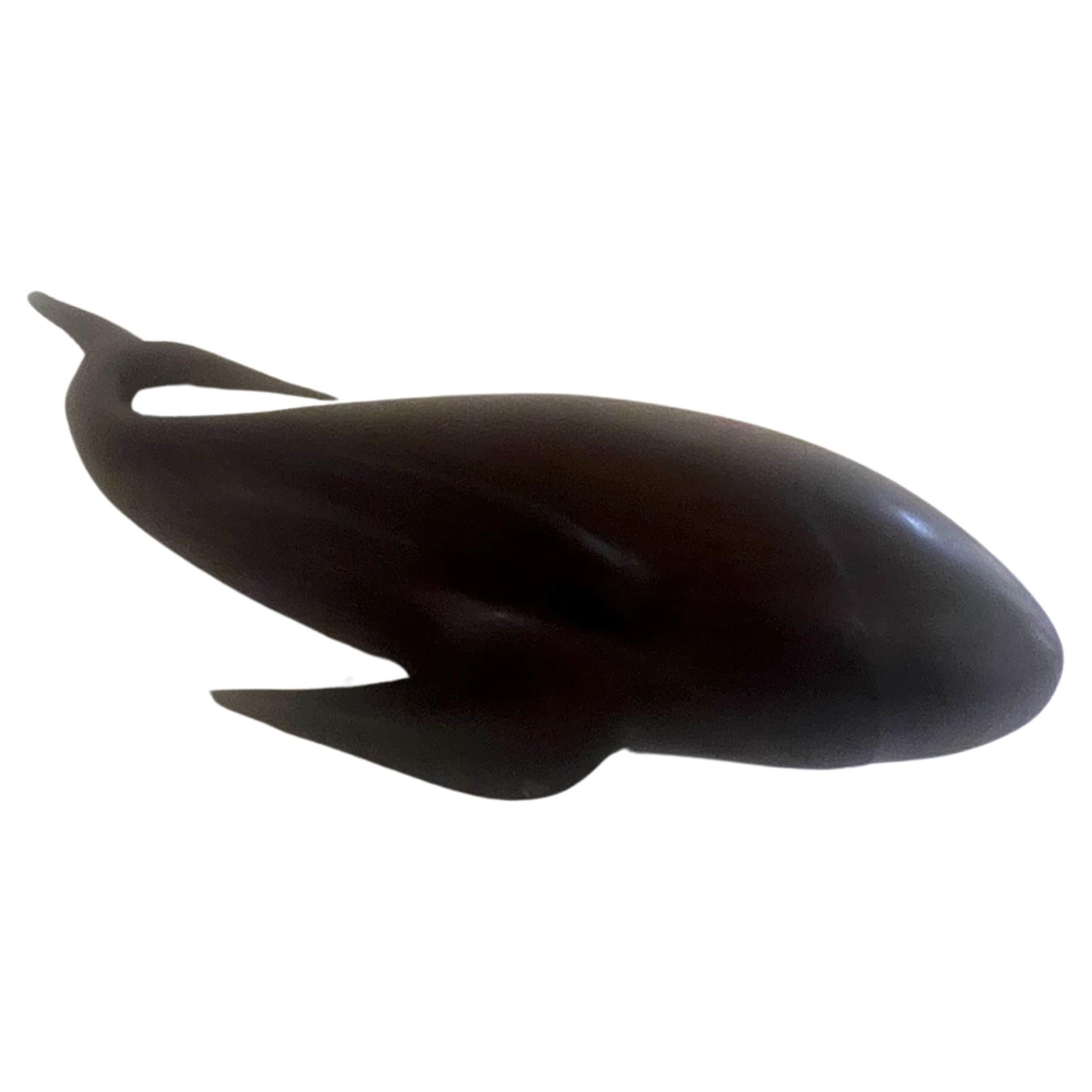 Mid-Century Modern Hand Carved Rosewood Sperm Whale Sculpture Mid Century