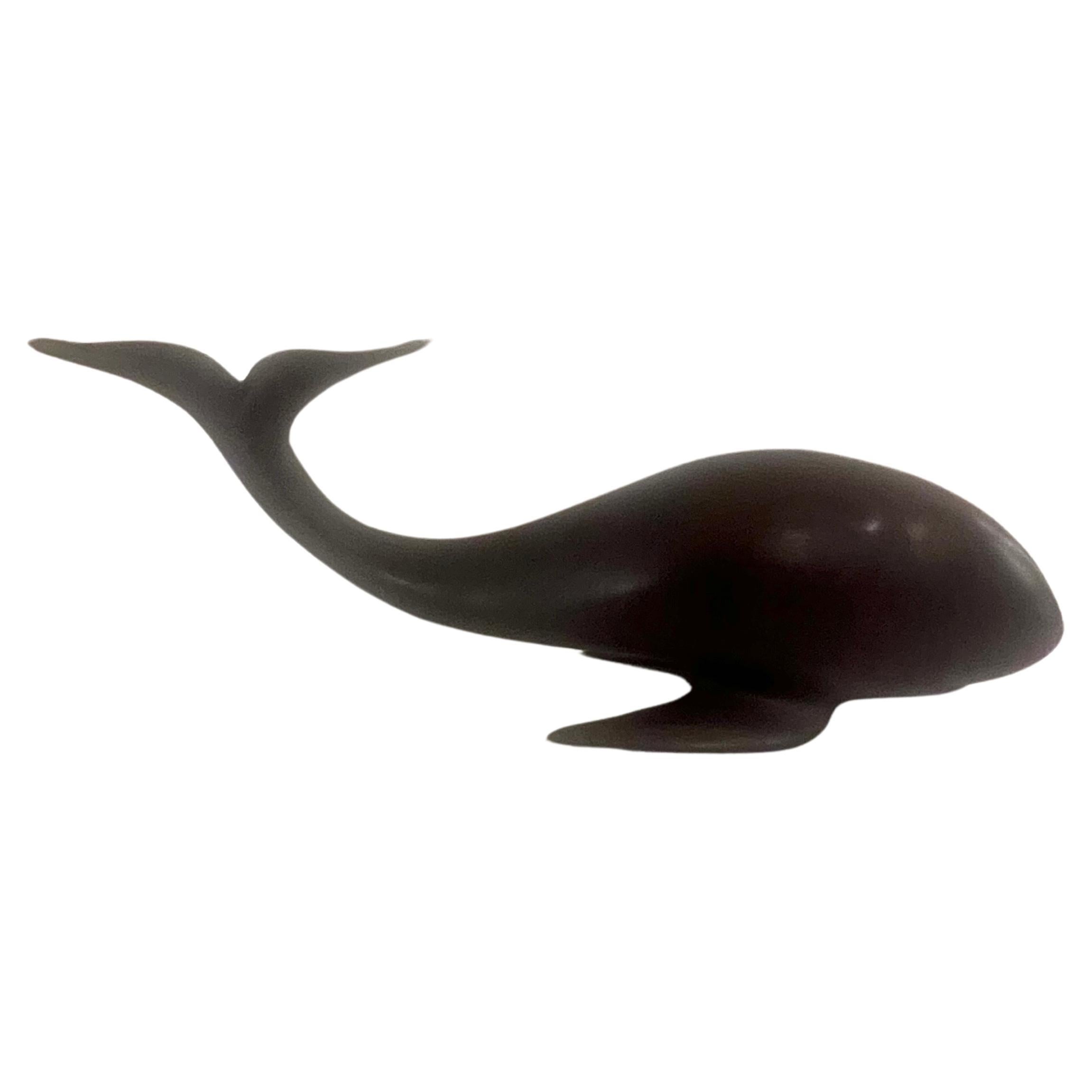 American Hand Carved Rosewood Sperm Whale Sculpture Mid Century