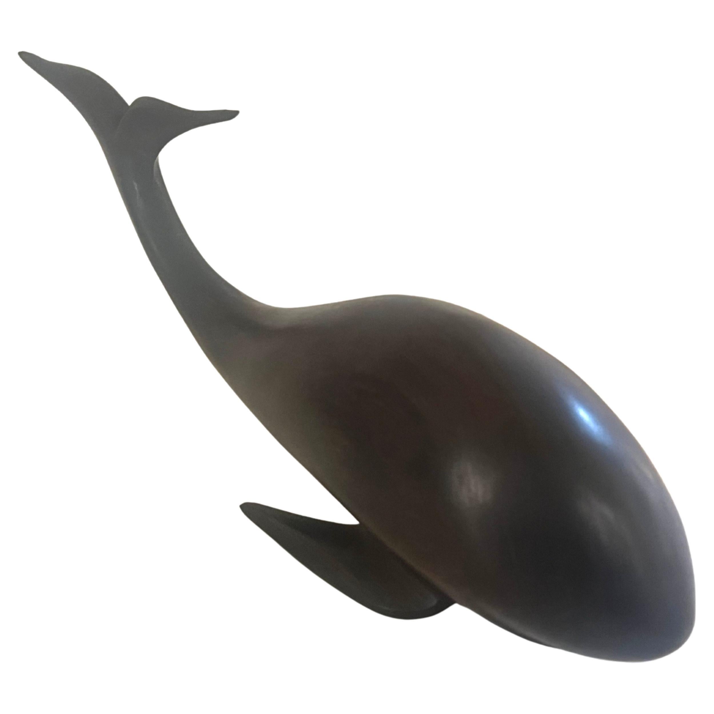 Hand-Carved Hand Carved Rosewood Sperm Whale Sculpture Mid Century