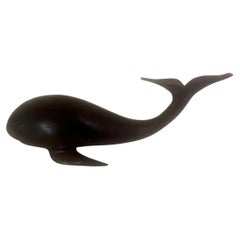 Hand Carved Rosewood Sperm Whale Sculpture Mid Century