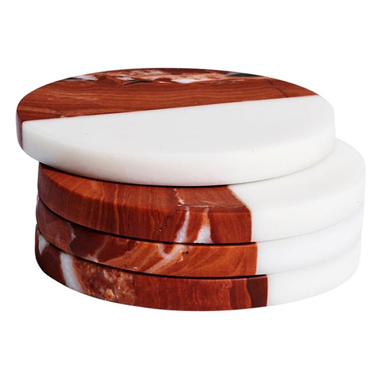Hand Carved Rosso Marble Polar Coaster Set by Greg Natale