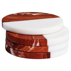 Hand Carved Rosso Marble Polar Coaster Set by Greg Natale