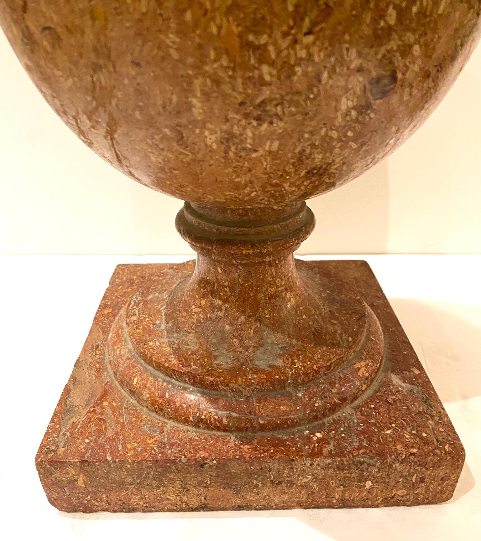 Hand-Carved Hand Carved Rouge Marble Urn For Sale