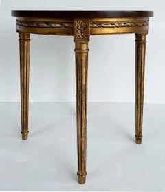 Hand Carved Round Giltwood Side Table with Wood Top and Four Carved Tapered Legs