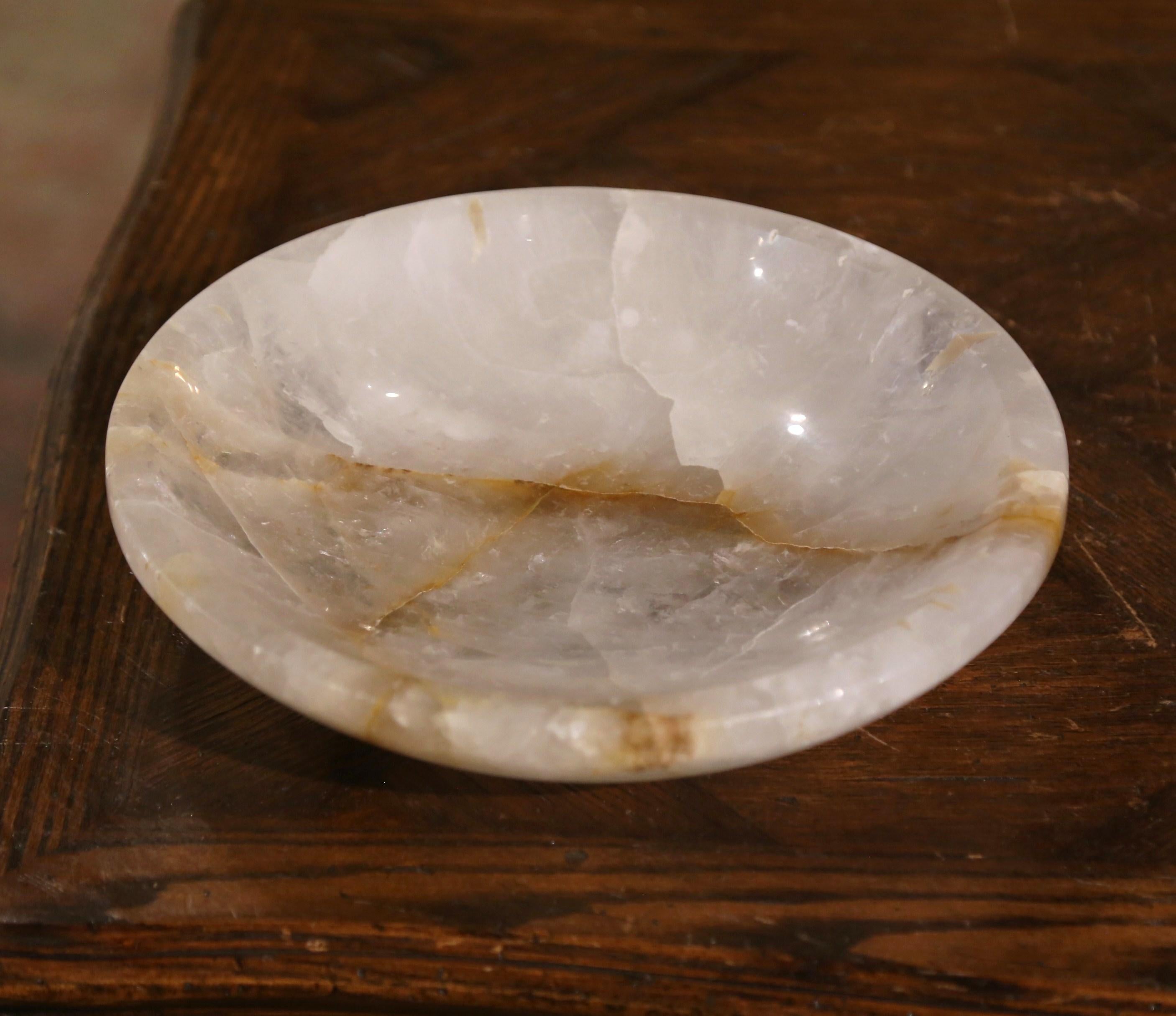 Brazilian Hand Carved Round Rock Crystal Quartz Decorative Bowl Vide-Poche For Sale