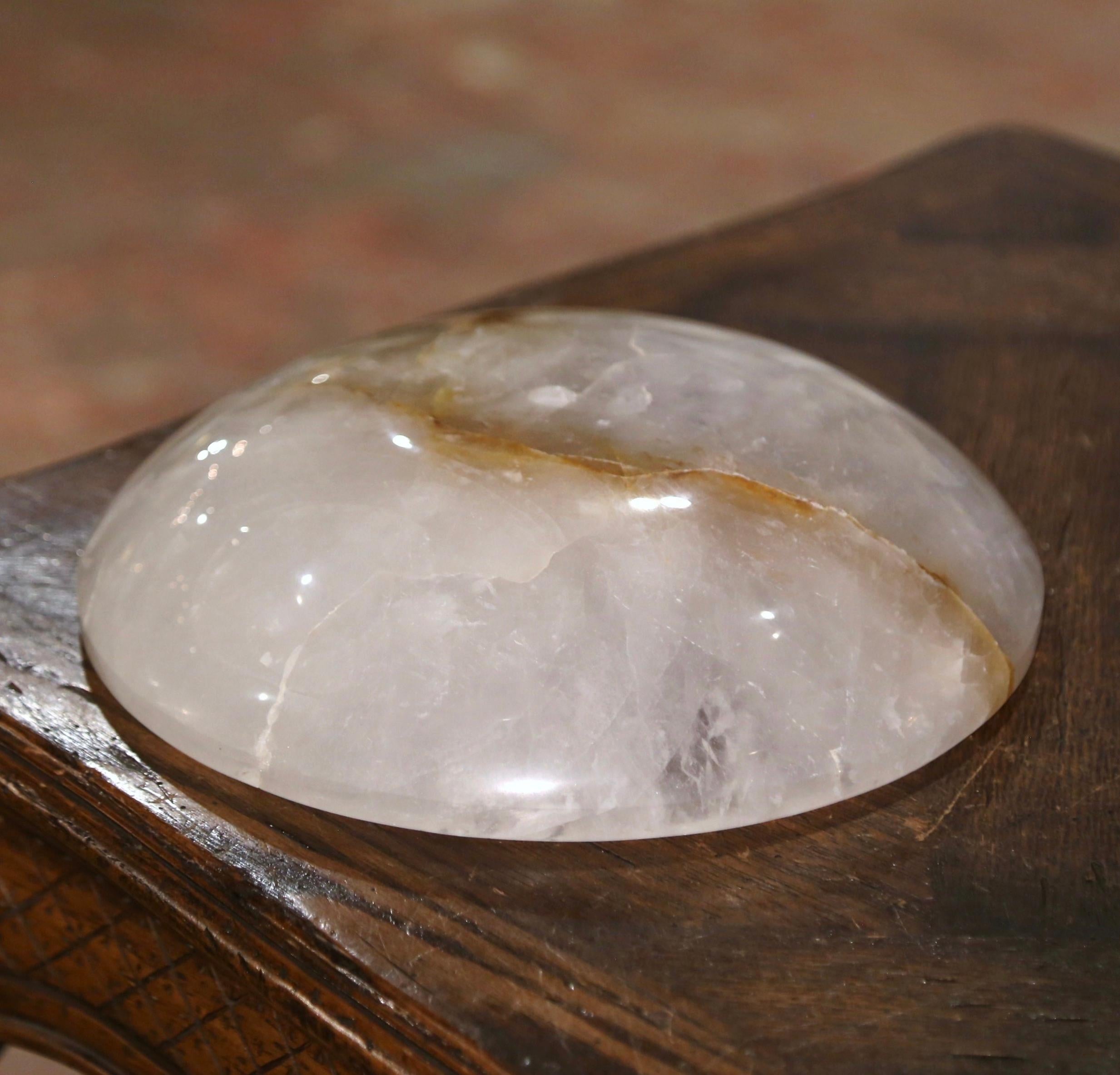 Contemporary Hand Carved Round Rock Crystal Quartz Decorative Bowl Vide-Poche For Sale