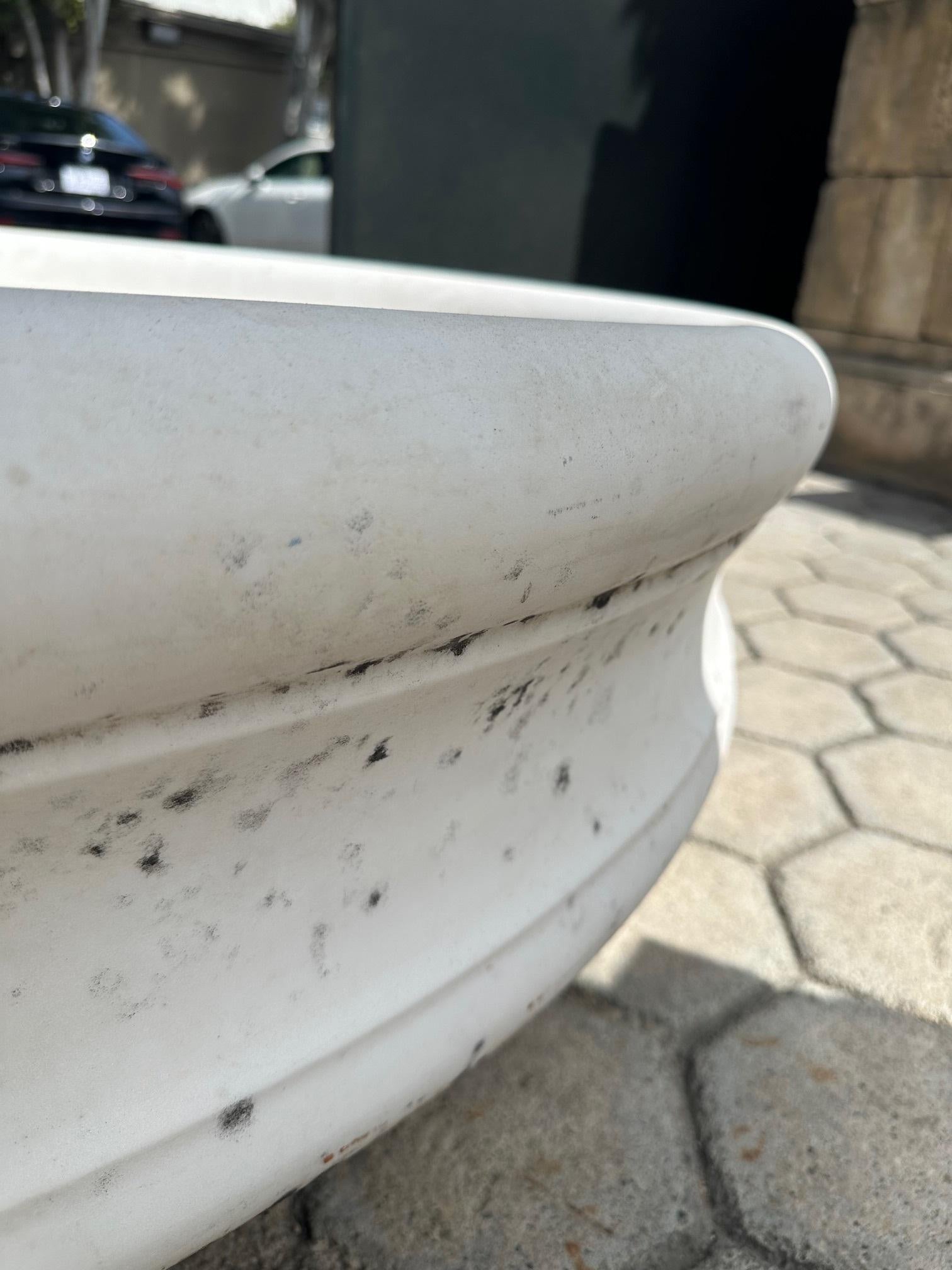 Hand Carved Round White Marble Shower Tub Basin Antique Water Center Fountain CA For Sale 1