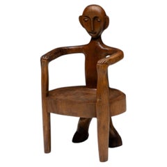 Hand-Carved Rural Figure Chair, France, 20th Century