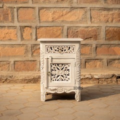 Hand-Carved Rustic Distressed Wood Bedside Table by House of Jaipur