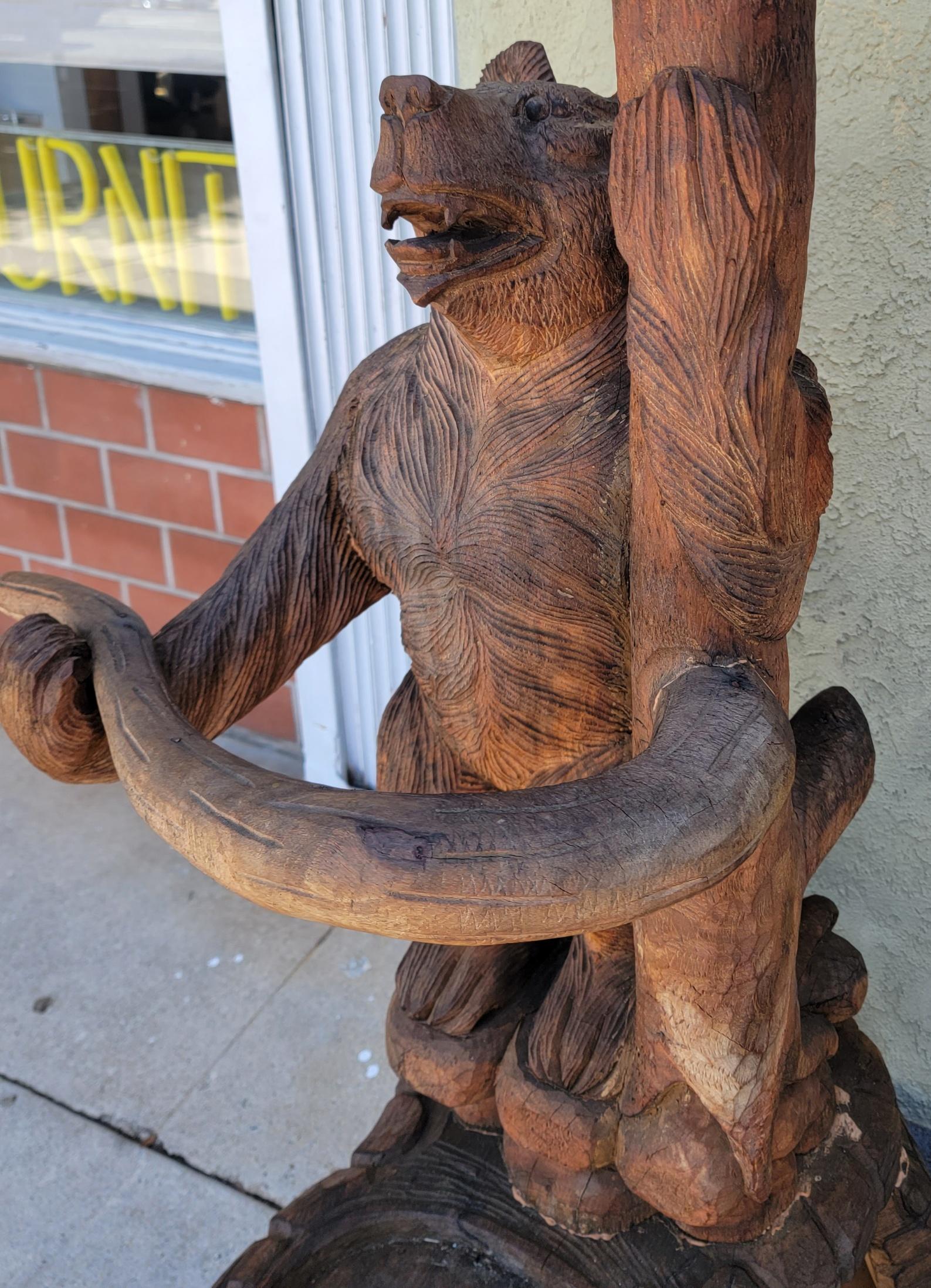 Mid-20th Century Hand Carved Rustic Hat and Coat Tree with Hand Carved Bears