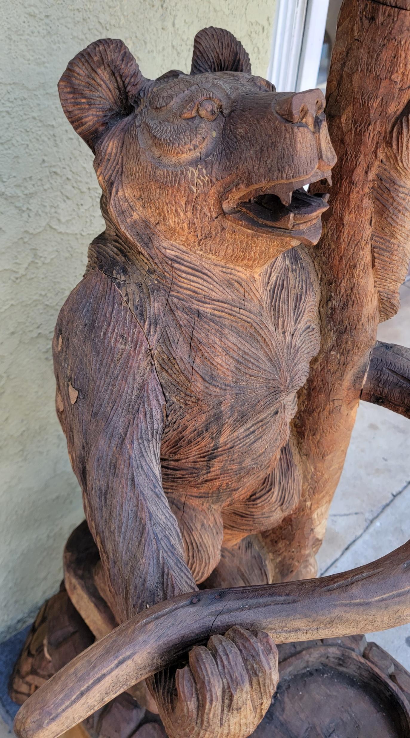 Pine Hand Carved Rustic Hat and Coat Tree with Hand Carved Bears