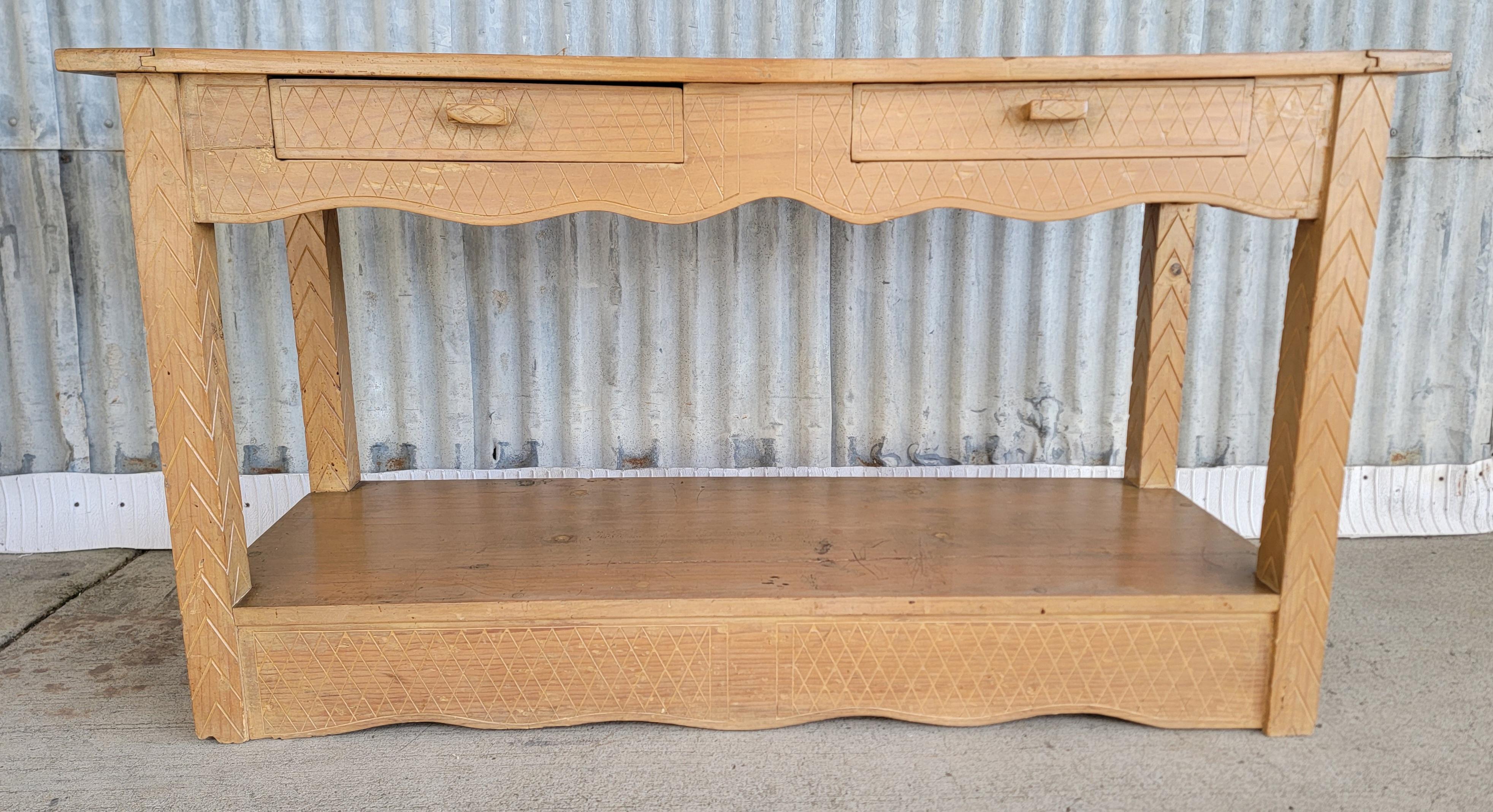 Hand Carved Rustic Rancho Console Table 1940's For Sale 8