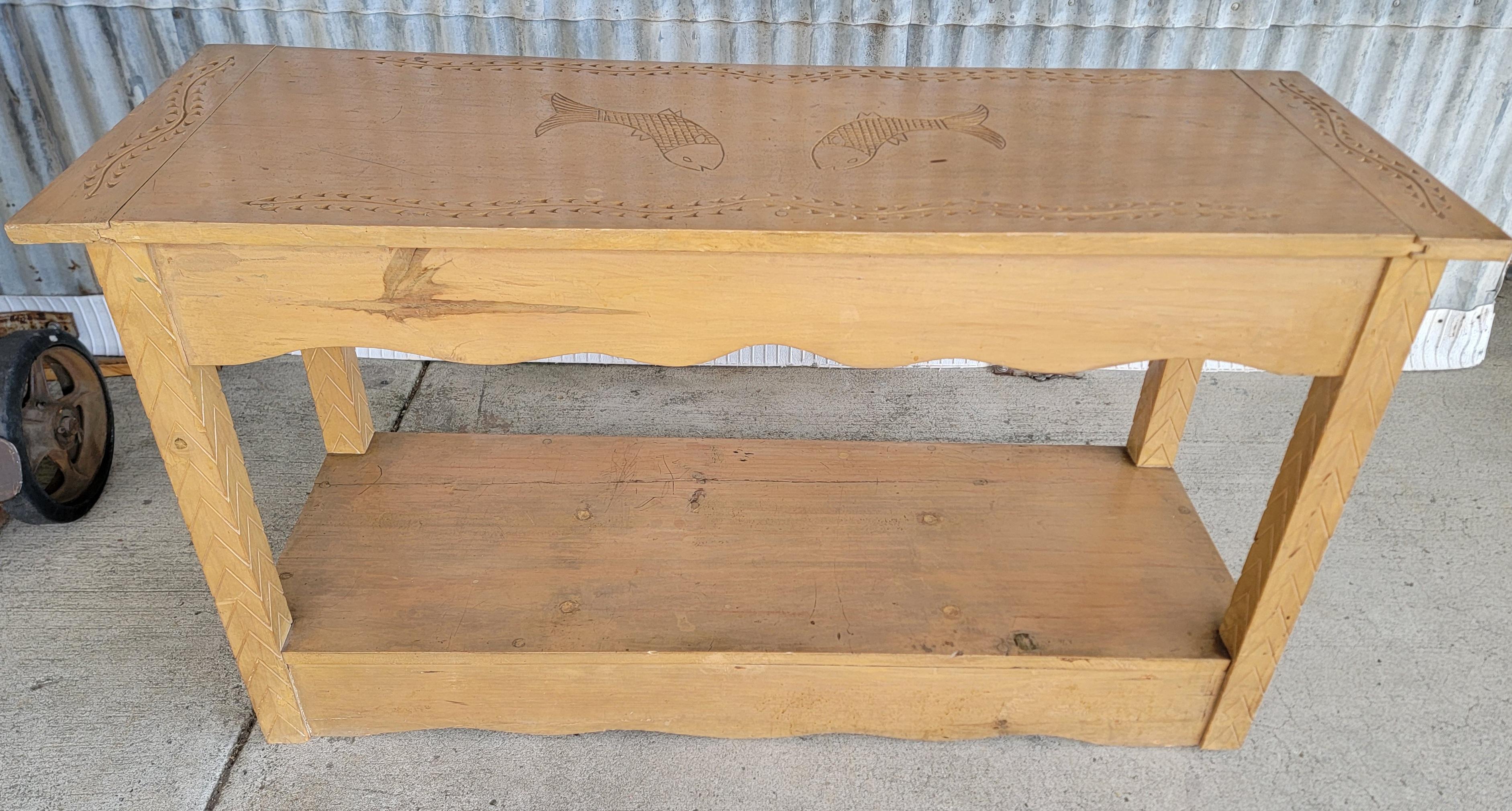 Rancho Monterey Hand Carved Rustic Rancho Console Table 1940's For Sale