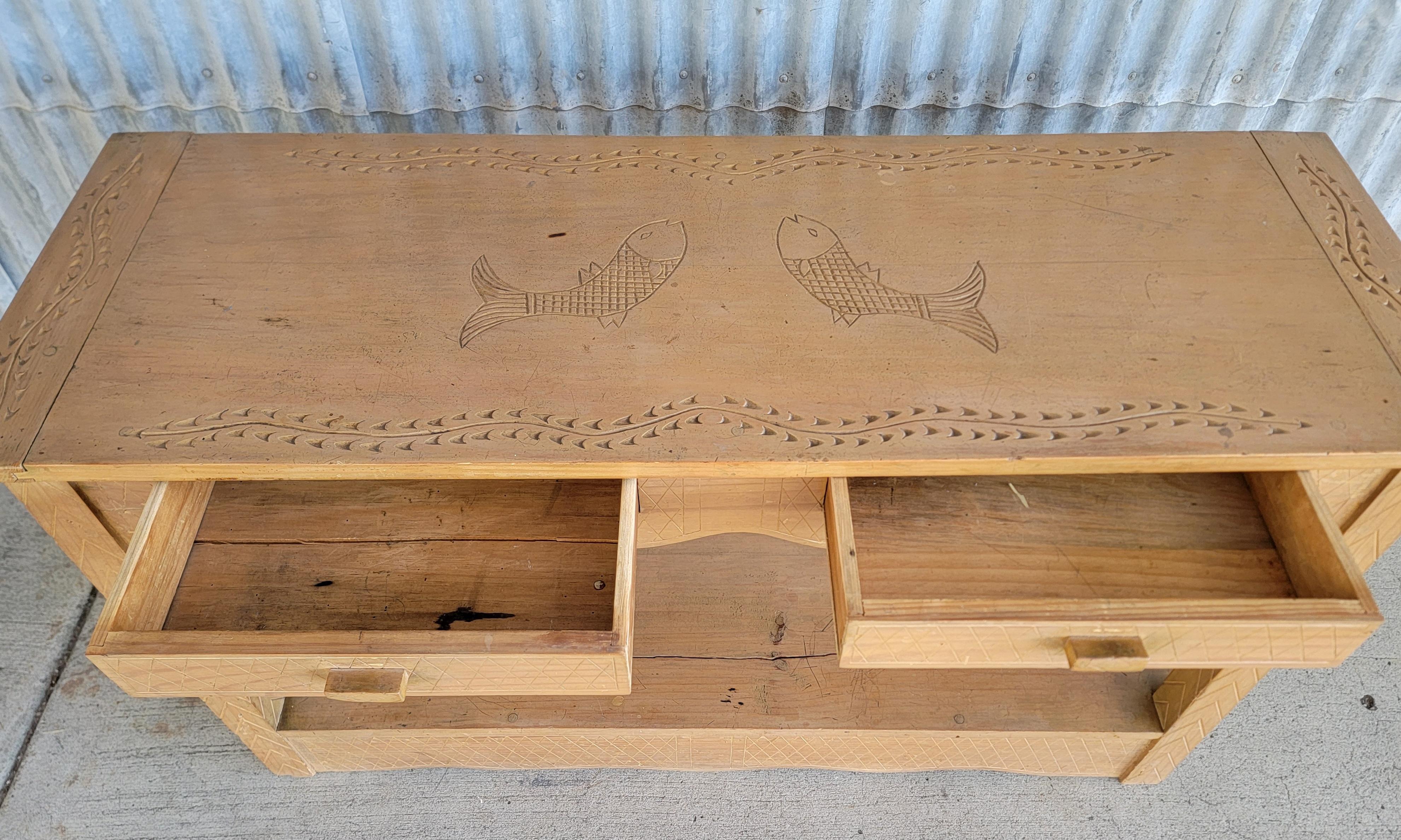 Hand Carved Rustic Rancho Console Table 1940's In Good Condition For Sale In Fulton, CA