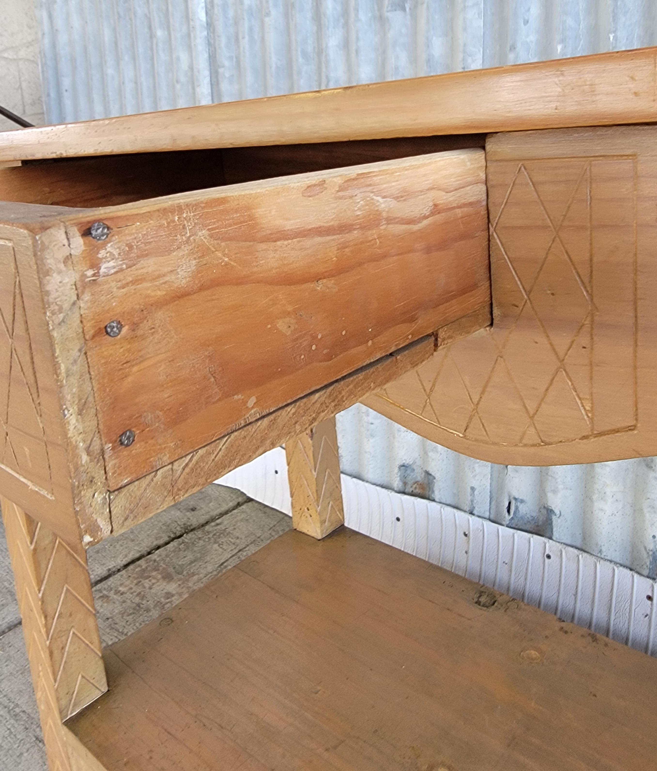 20th Century Hand Carved Rustic Rancho Console Table 1940's For Sale