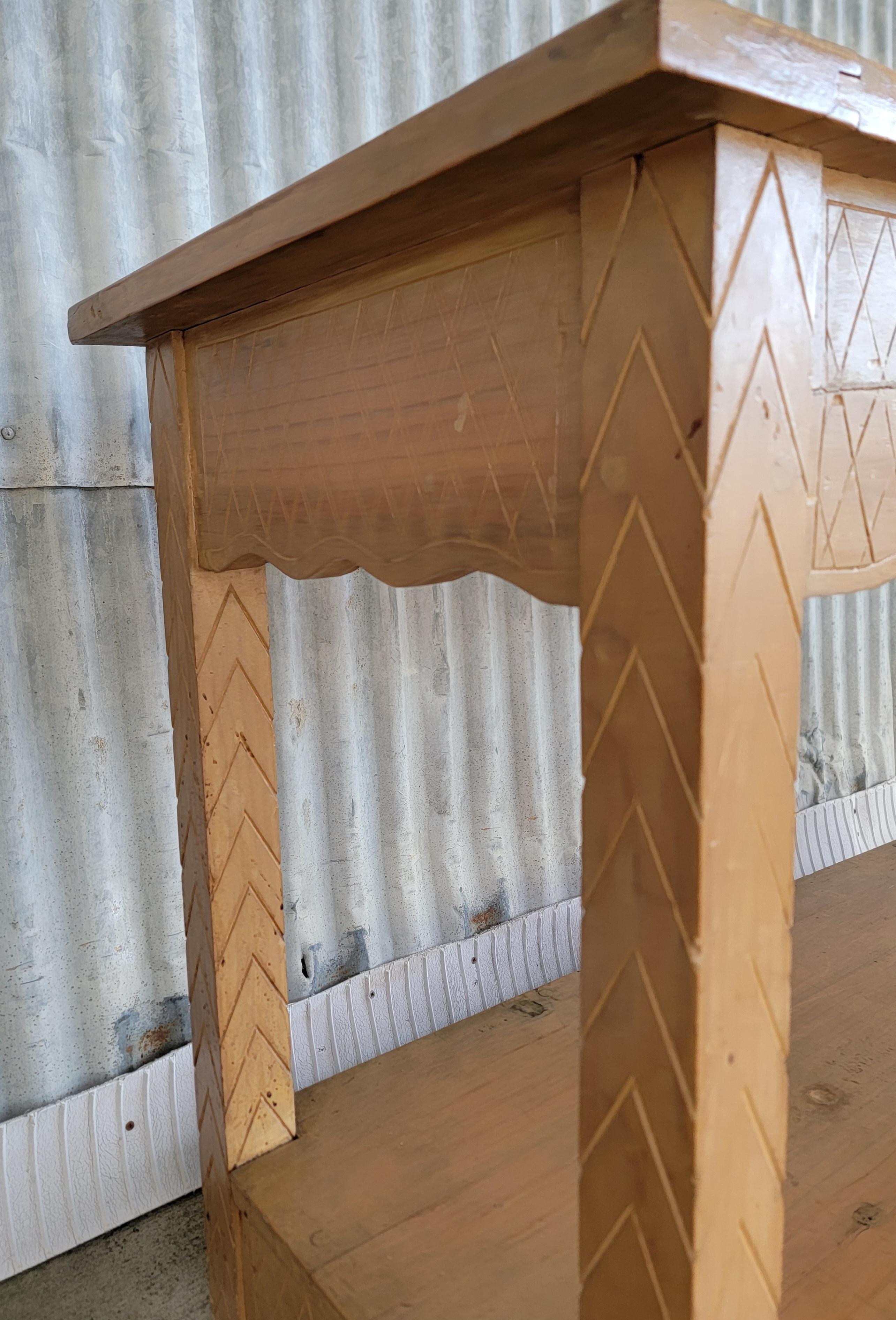Hand Carved Rustic Rancho Console Table 1940's For Sale 1