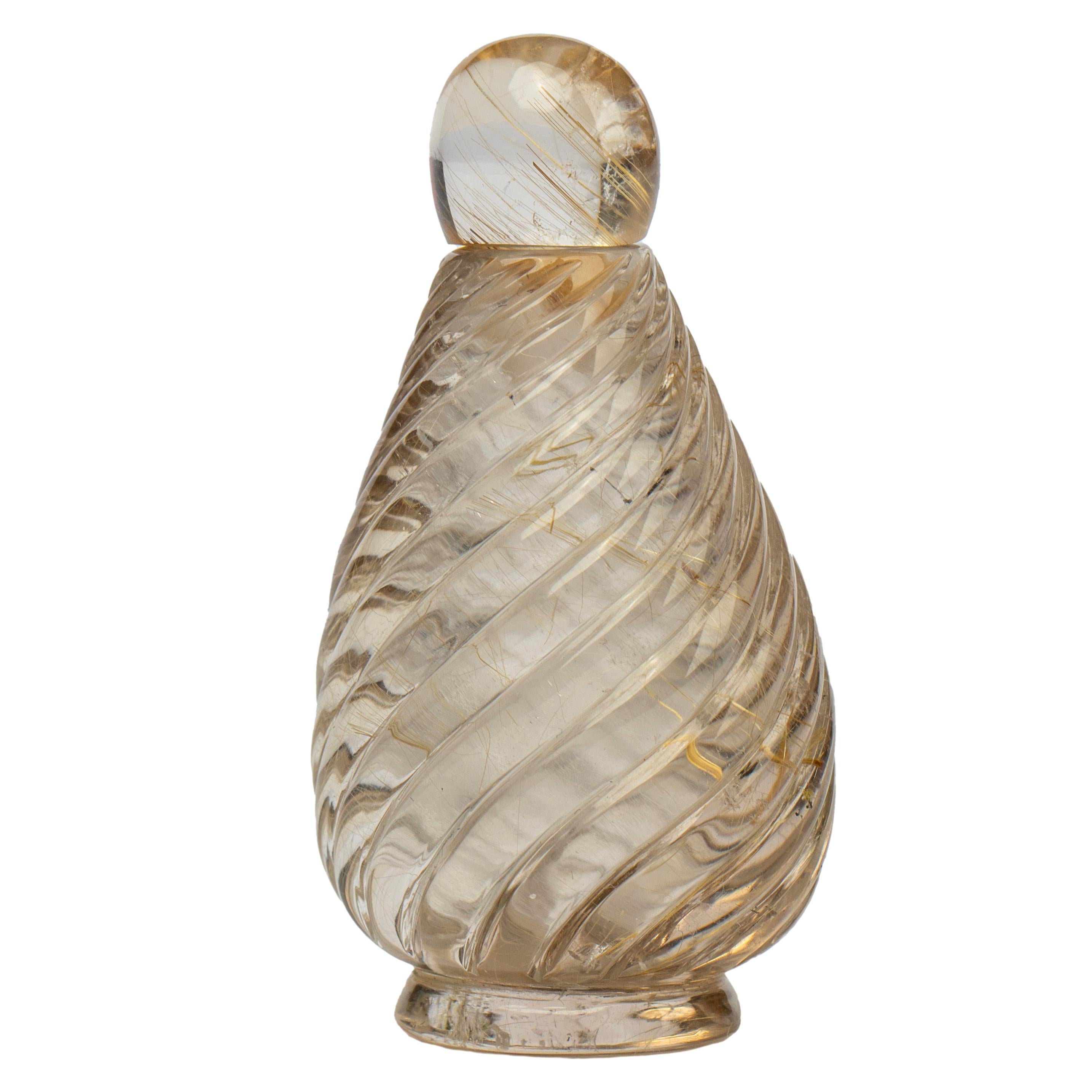 Artisan Hand-carved Rutile Quartz Perfume Bottle by Abdul Zuber For Sale