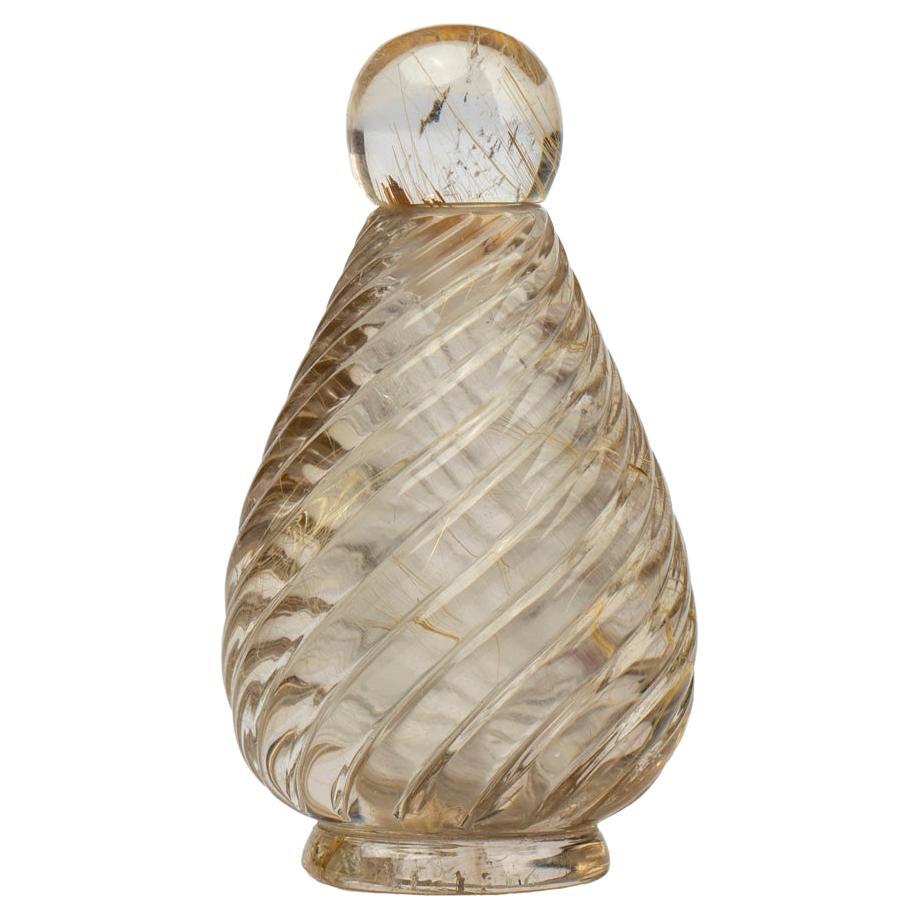 Hand-carved Rutile Quartz Perfume Bottle by Abdul Zuber For Sale